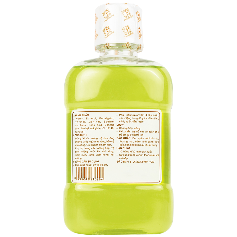 Nước súc miệng kháng khuẩn Pharmedic Orafar vệ sinh răng miệng, ngừa sâu răng (250ml)