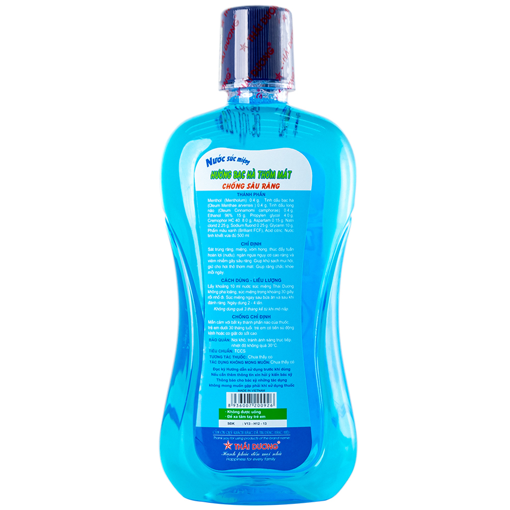 Nước súc miệng Thái Dương hương bạc hà, sát trùng răng, miệng, vòm họng (500ml)