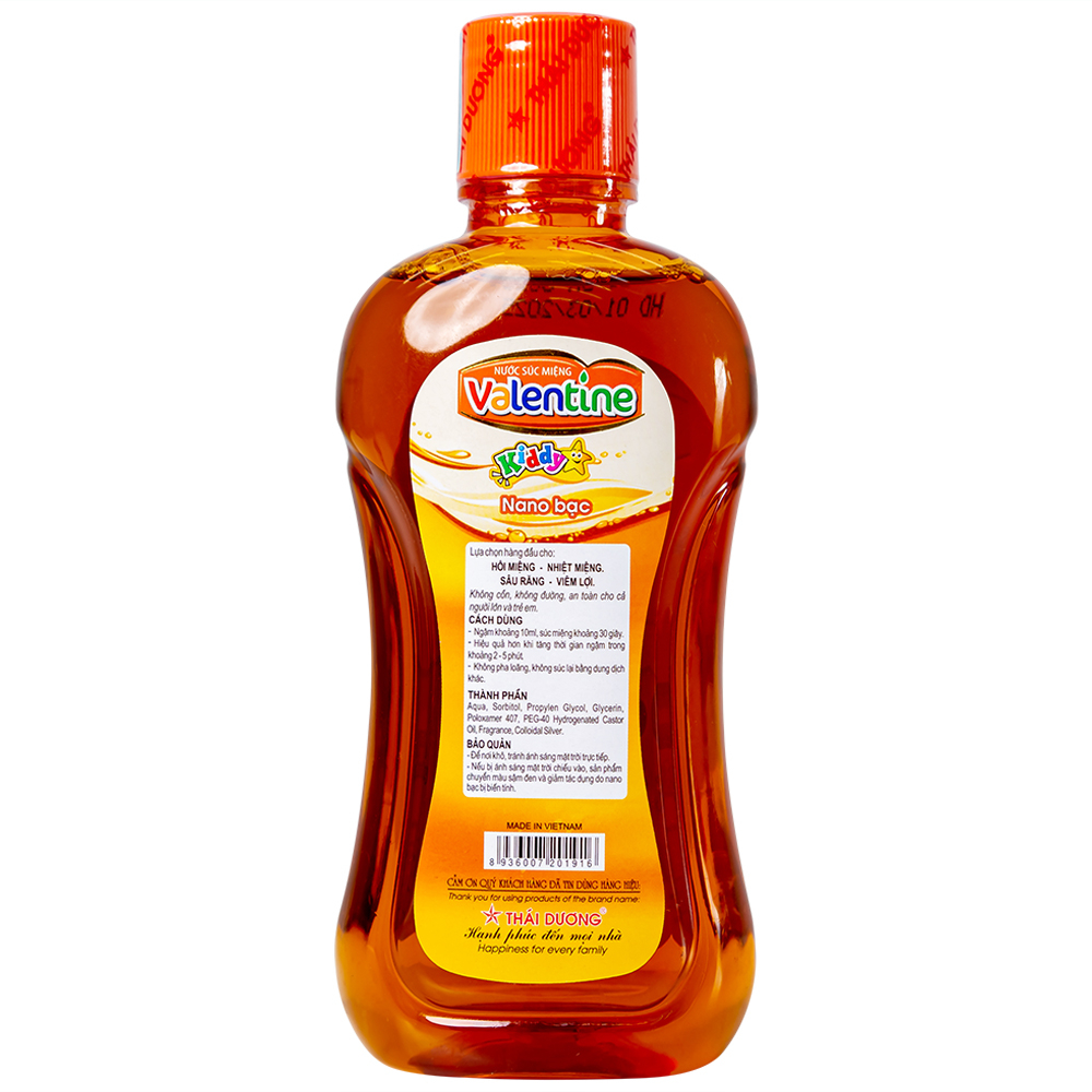 Nước súc miệng trẻ em ngừa sâu răng Valentine Kiddy Thái Dương 250ml