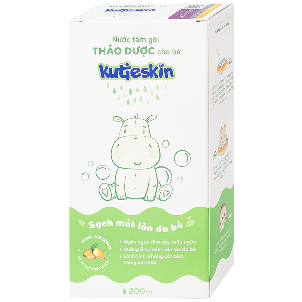 Nước tắm gội thảo dược cho bé Kutieskin làm sạch, dưỡng mềm da và tóc (200ml)