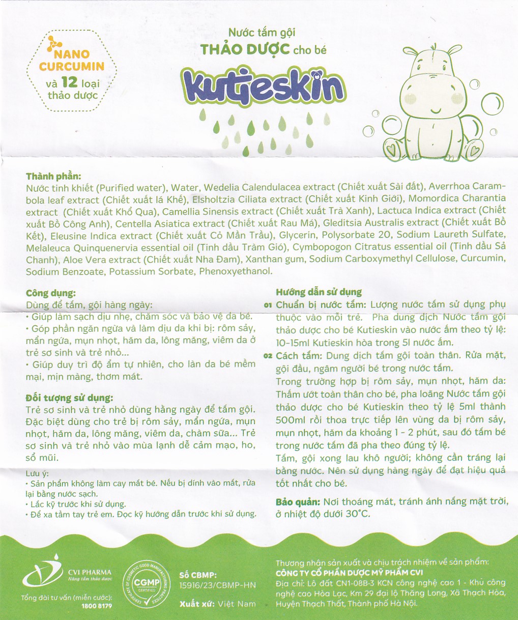 Nước tắm gội thảo dược cho bé Kutieskin làm sạch, dưỡng mềm da và tóc (200ml)