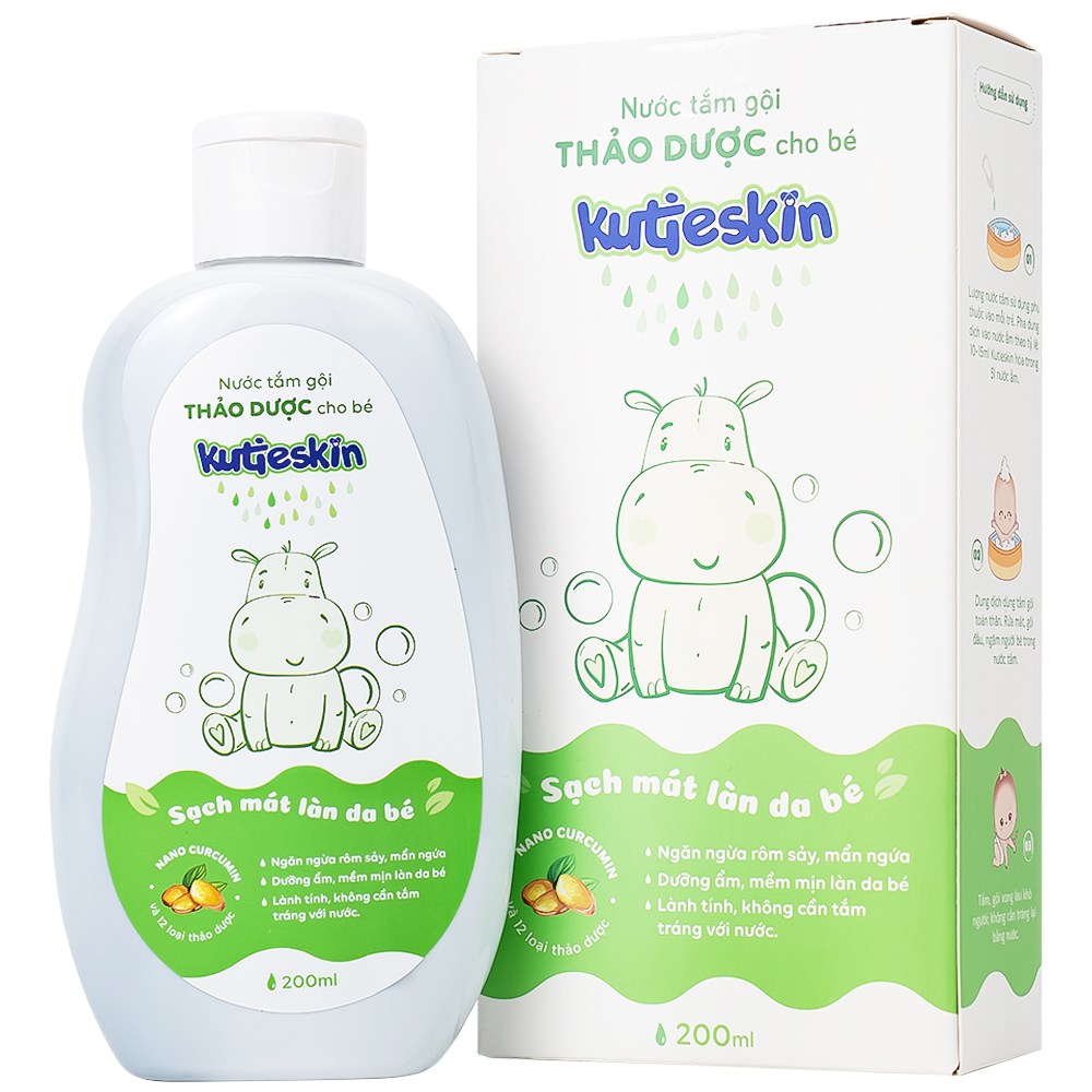 Nước tắm gội thảo dược cho bé Kutieskin làm sạch, dưỡng mềm da và tóc (200ml)
