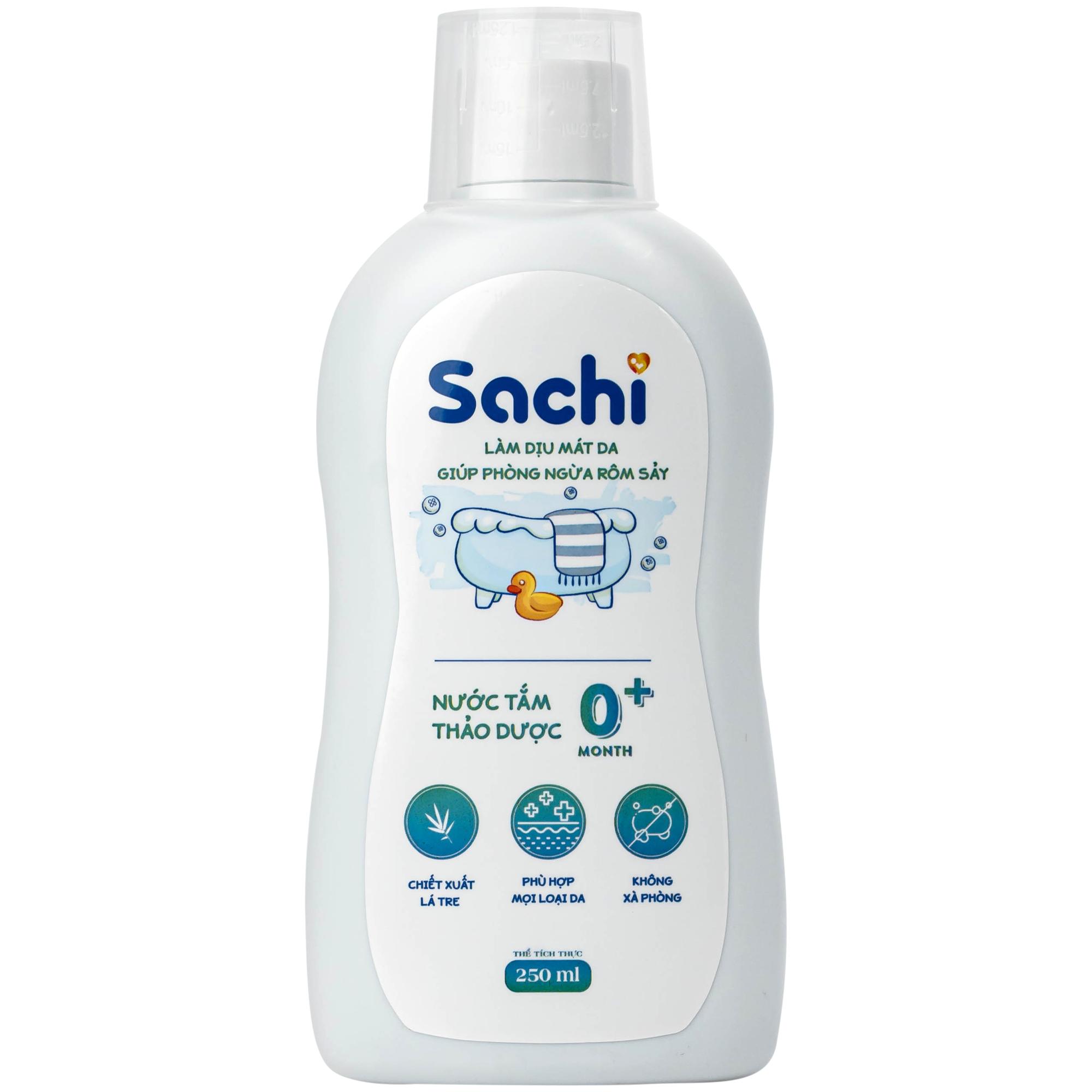 Nước tắm gội thảo dược cho bé Sachi Làm dịu mát da và phòng ngừa rôm sảy chai 250ml
