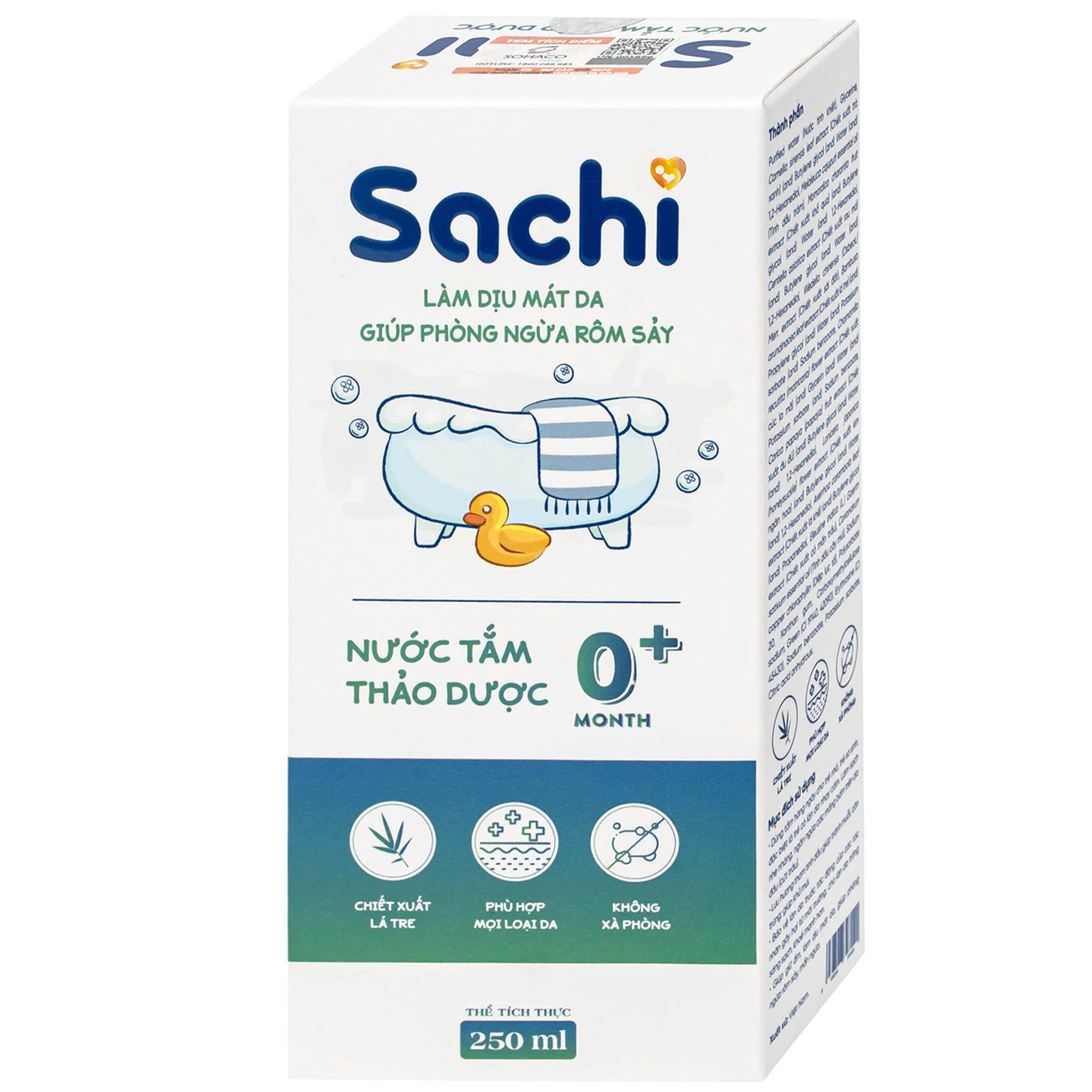 Nước tắm gội thảo dược cho bé Sachi Làm dịu mát da và phòng ngừa rôm sảy chai 250ml