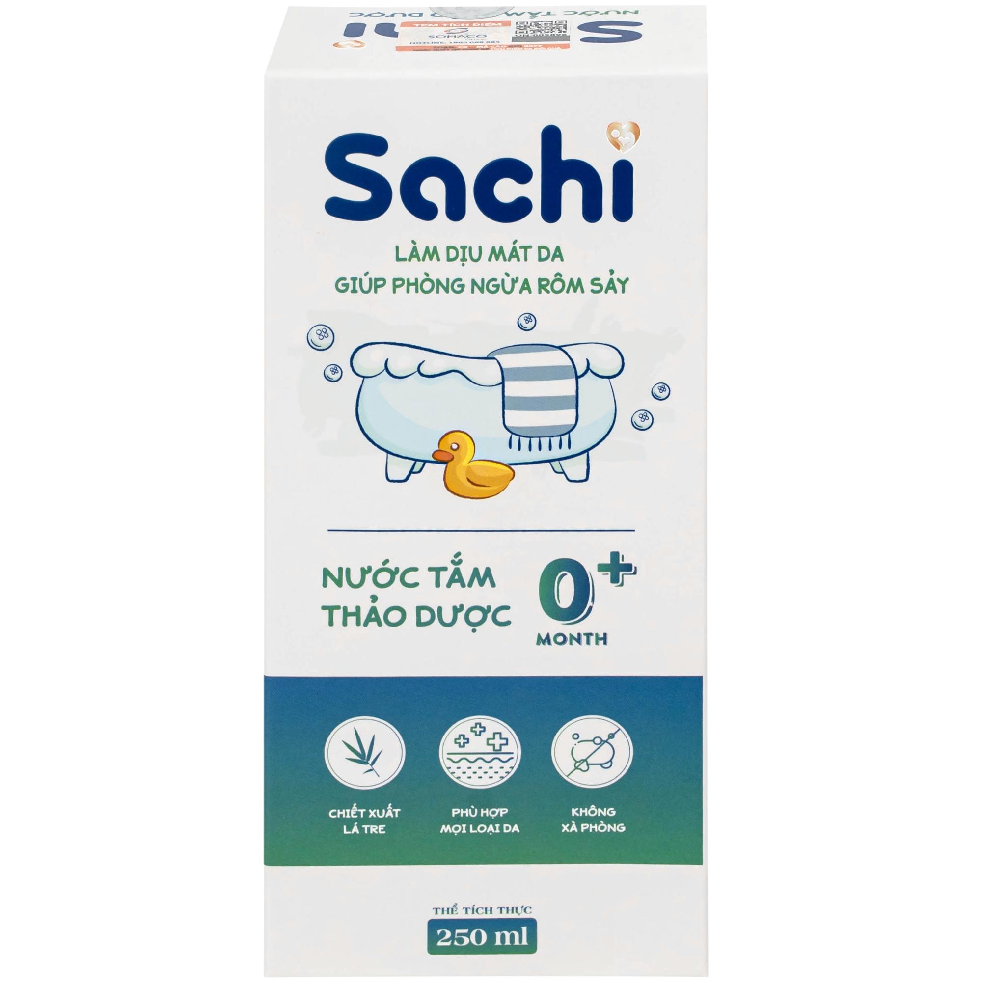 Nước tắm gội thảo dược cho bé Sachi Làm dịu mát da và phòng ngừa rôm sảy chai 250ml
