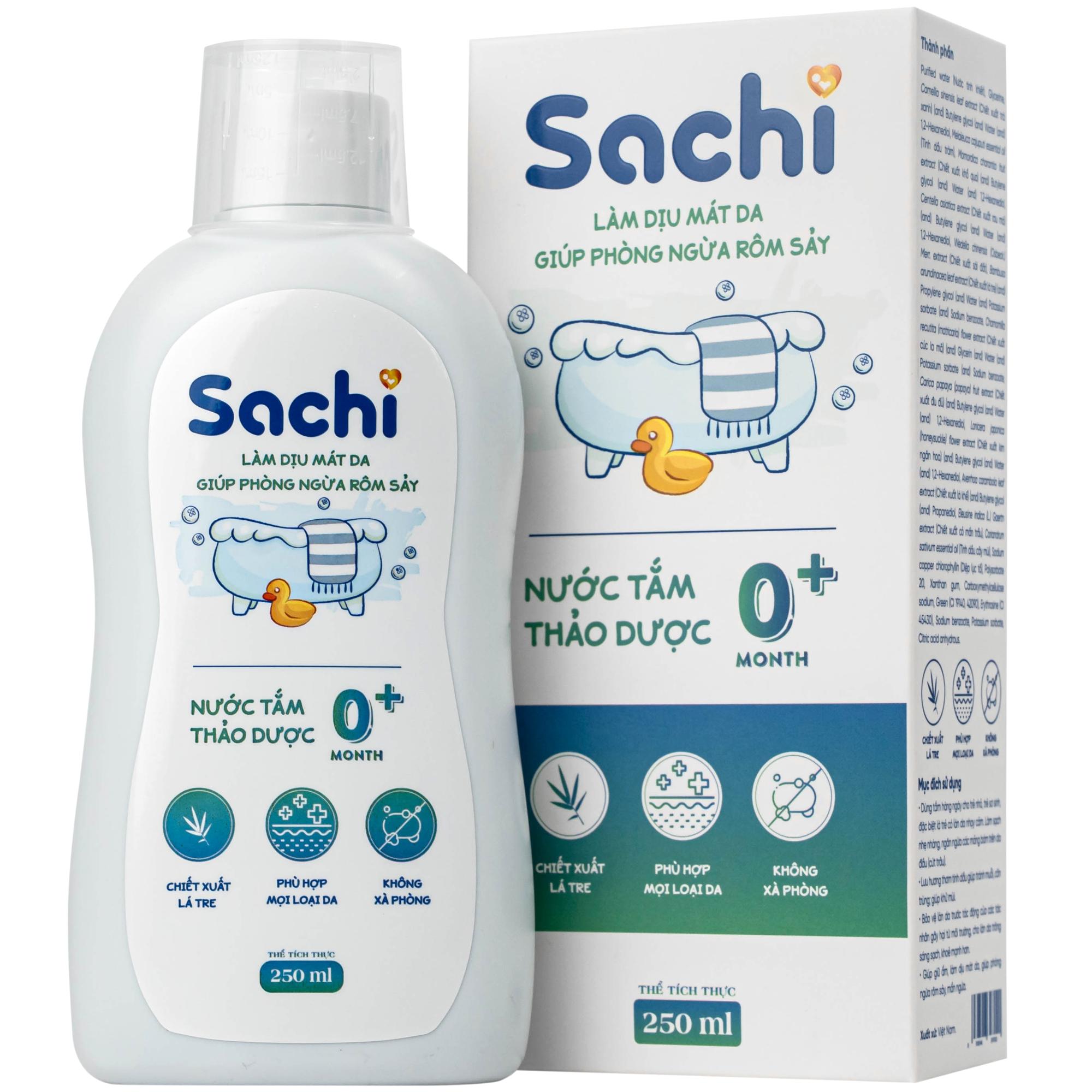 Nước tắm gội thảo dược cho bé Sachi Làm dịu mát da và phòng ngừa rôm sảy chai 250ml