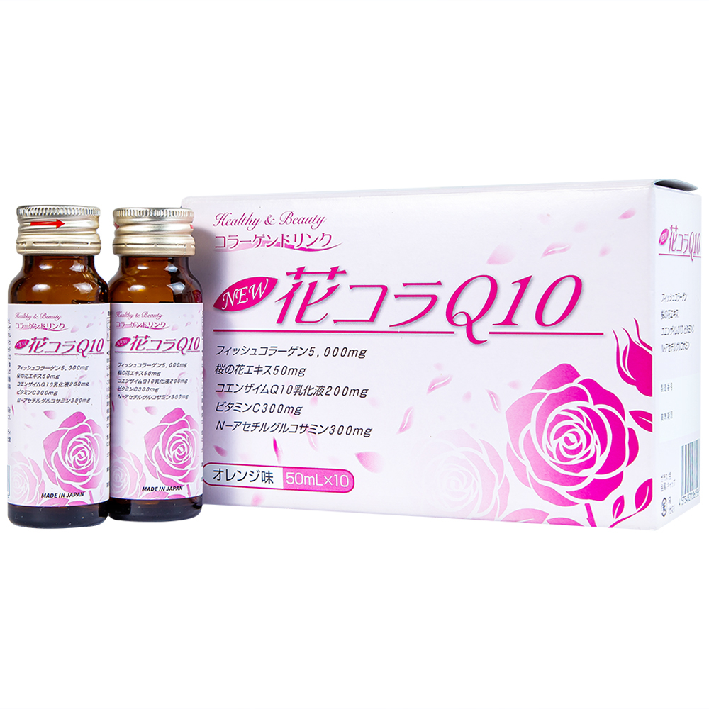 Chai uống bổ sung collagen giúp đẹp da tăng độ ẩm cho da và độ đàn hồi cho da Hana Colla Q10 Jpanwell (10 chai x 50ml)