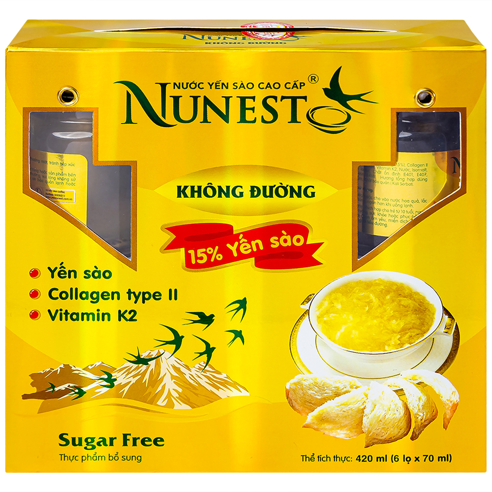 Nước Yến Cao Cấp Nunest Không Đường (6 hũ x 70ml)