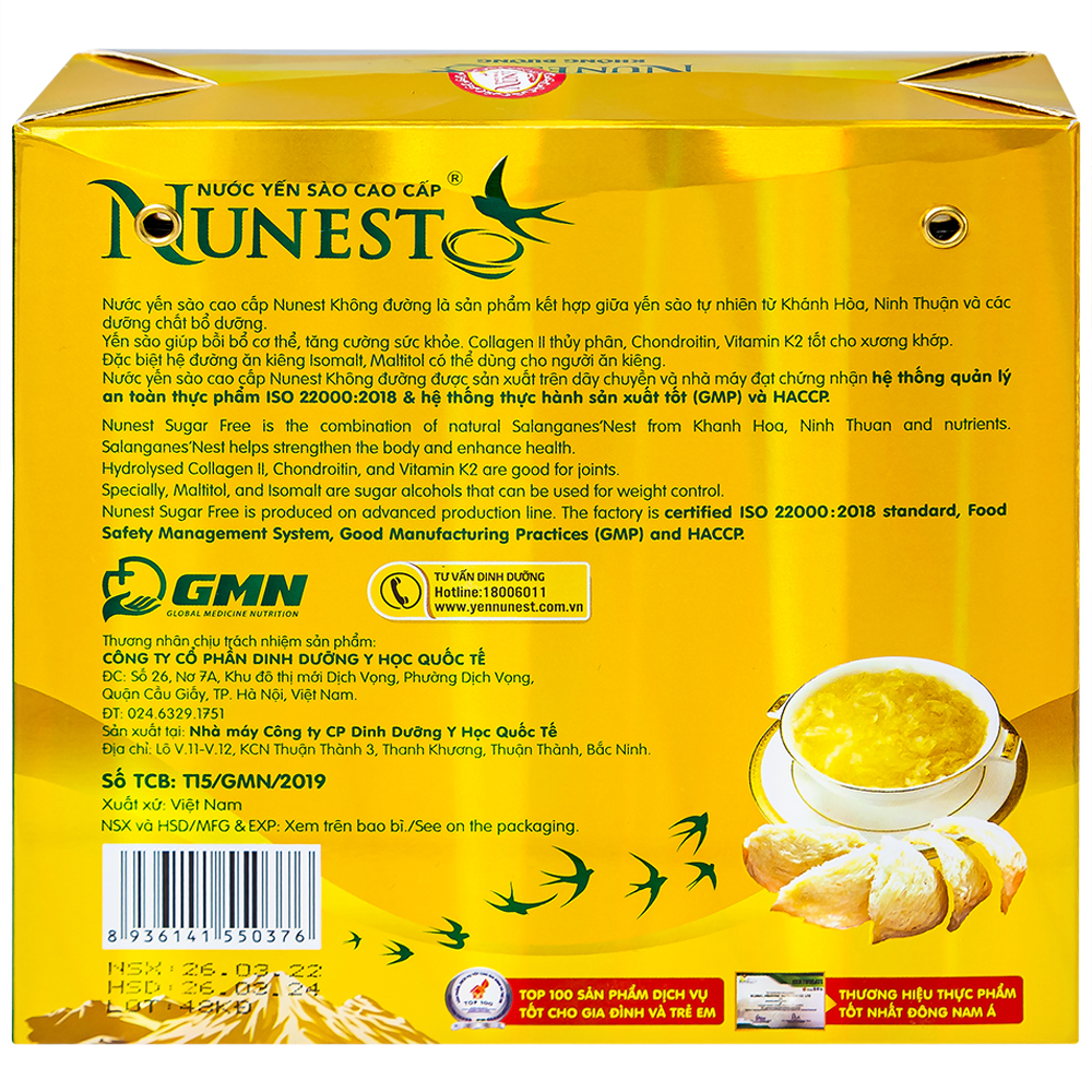Nước Yến Cao Cấp Nunest Không Đường (6 hũ x 70ml)