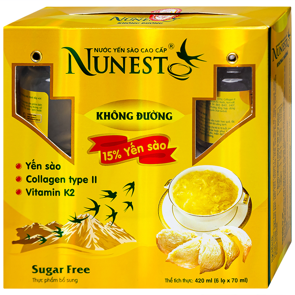 Nước Yến Cao Cấp Nunest Không Đường (6 hũ x 70ml)
