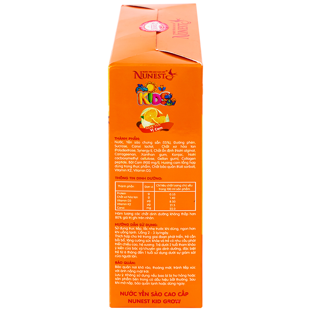 Nước Yến Sào Cao Cấp Cho Trẻ Em Nunest Kid Grow Vị Cam (6 hũ x 70ml)