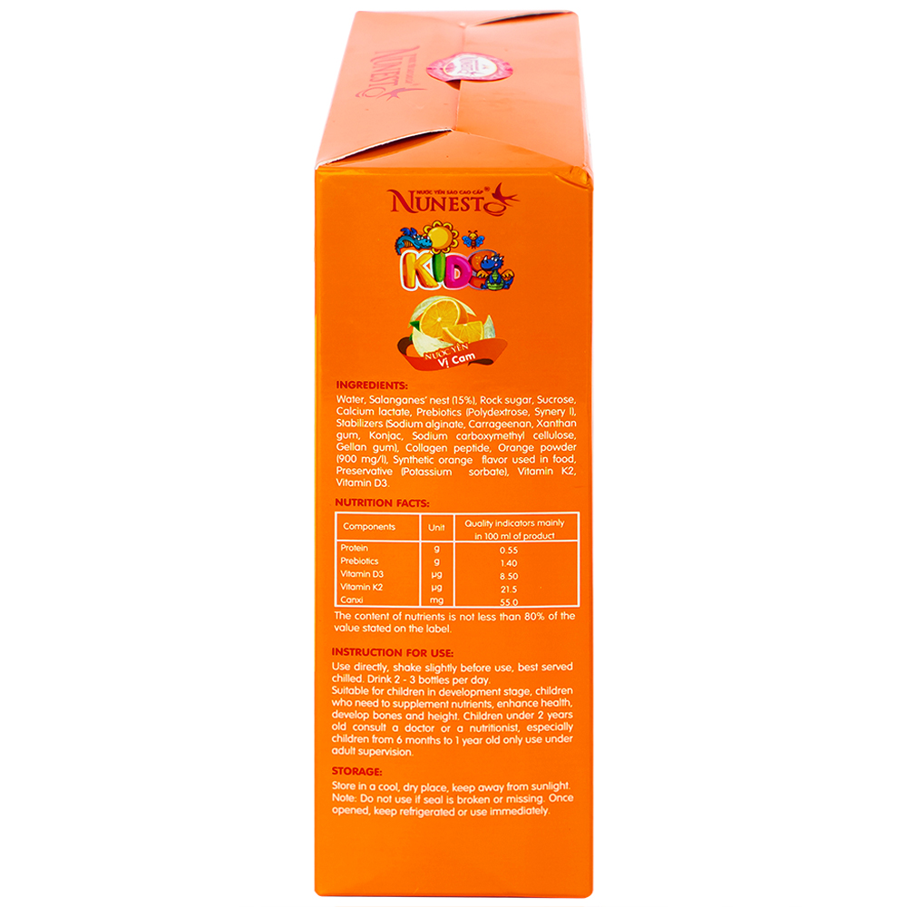 Nước Yến Sào Cao Cấp Cho Trẻ Em Nunest Kid Grow Vị Cam (6 hũ x 70ml)