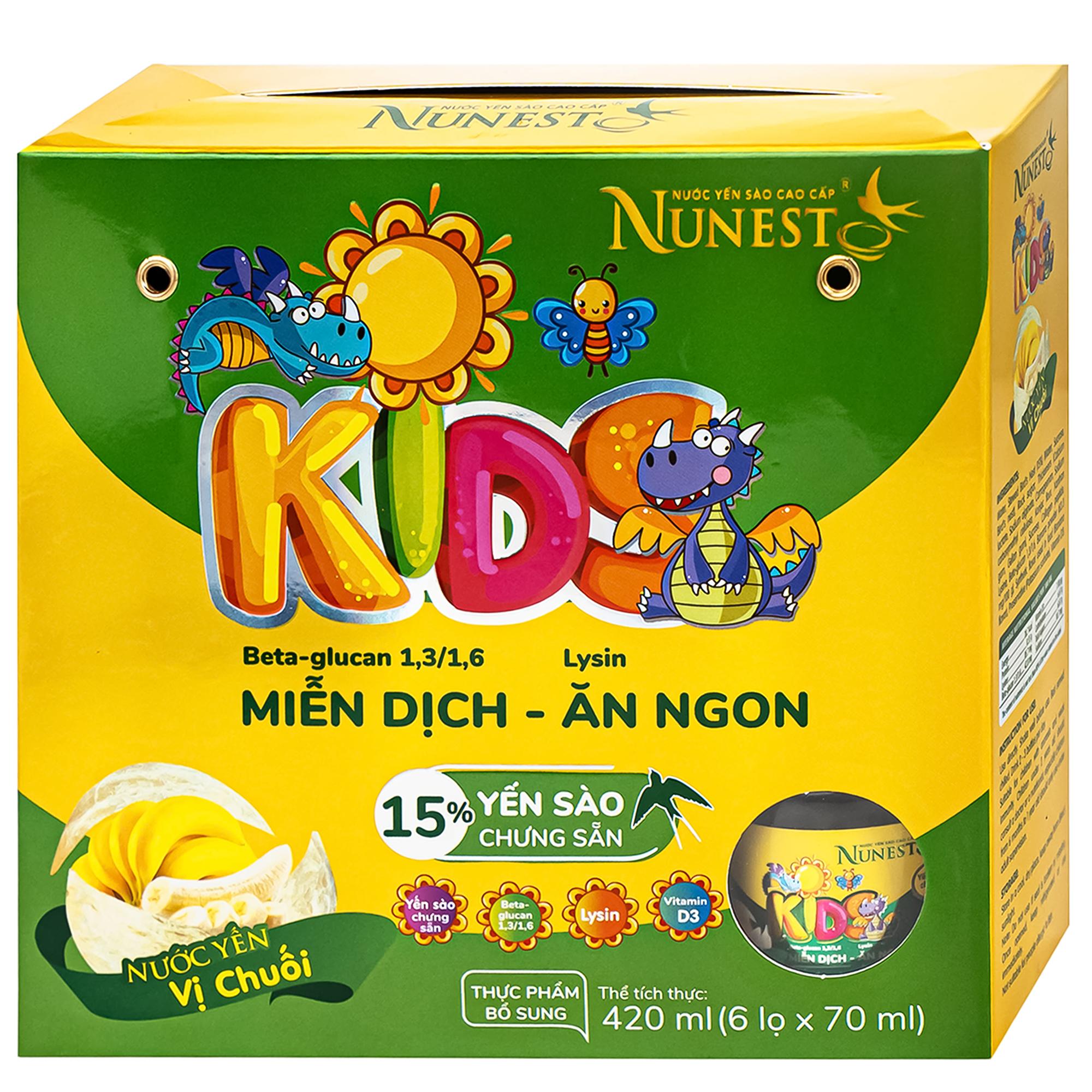 Nước Yến Sào Cao Cấp Cho Trẻ Em Nunest Kid Vị Chuối (6 hũ x 70ml)