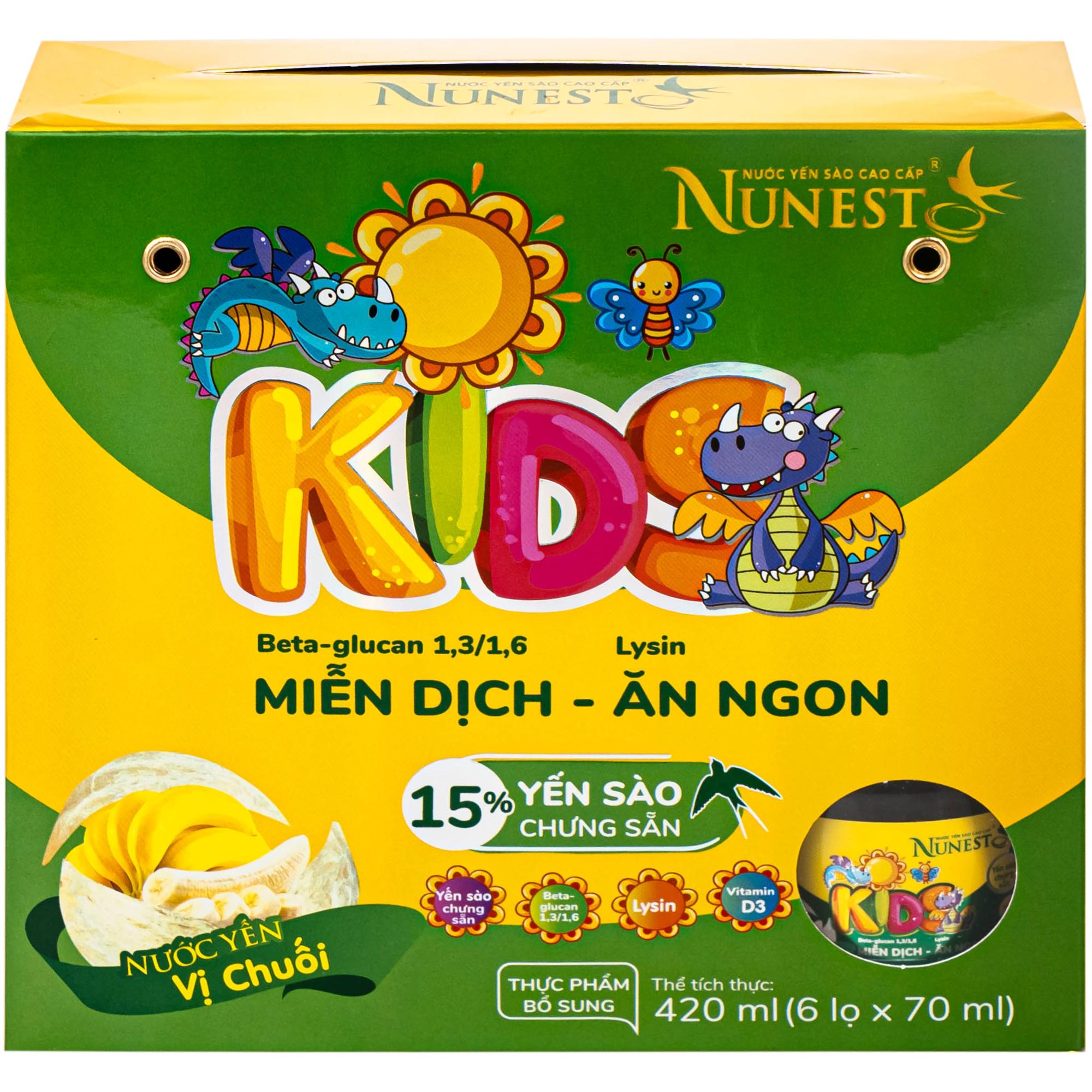 Nước Yến Sào Cao Cấp Cho Trẻ Em Nunest Kid Vị Chuối (6 hũ x 70ml)