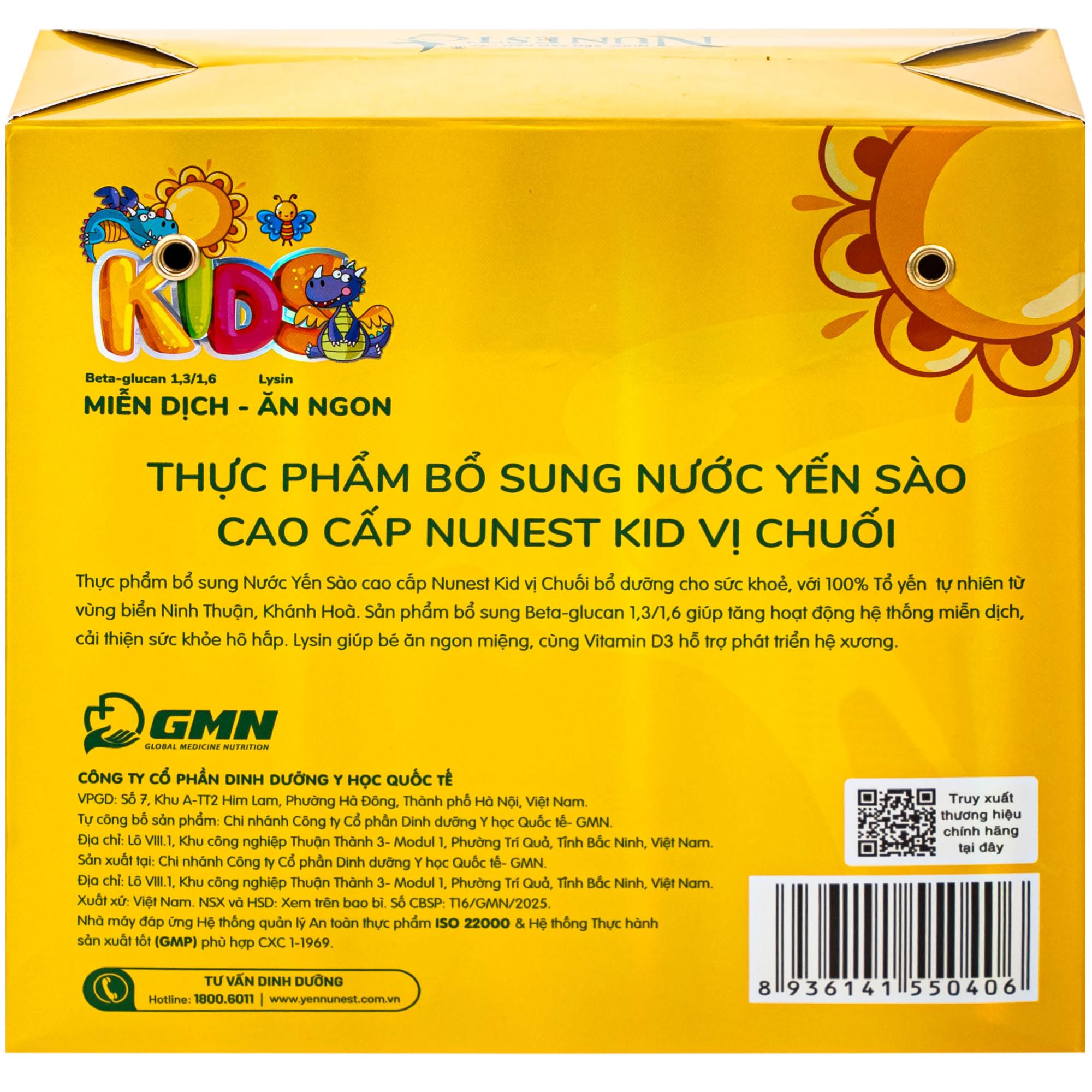 Nước Yến Sào Cao Cấp Cho Trẻ Em Nunest Kid Vị Chuối (6 hũ x 70ml)
