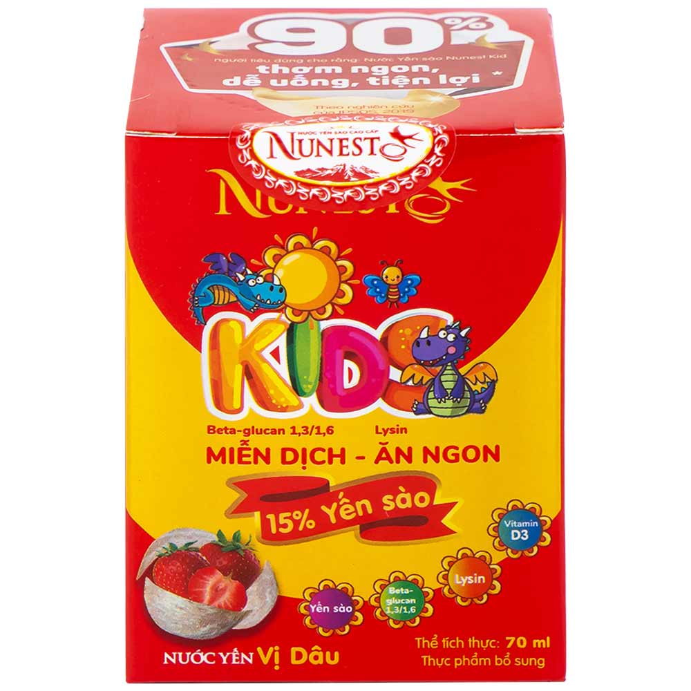 Nước Yến Sào Cao Cấp Cho Trẻ Em Nunest Kid Vị Dâu Lốc 3+1 (70ml)