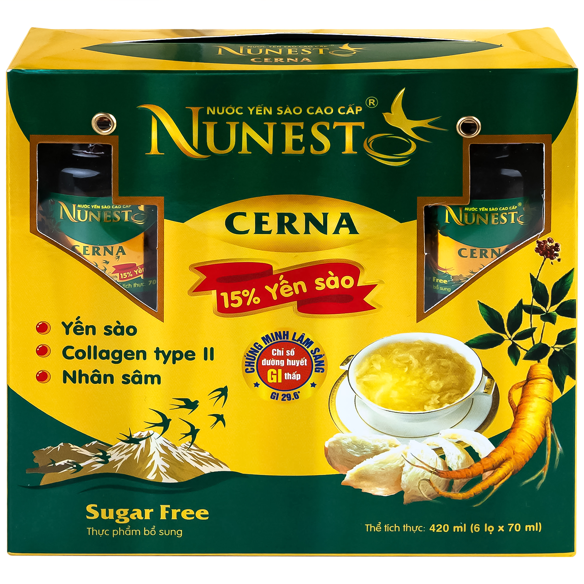Nước Yến Sào Cao Cấp Nunest Cerna Dành Cho Người Tiểu Đường (6 hũ x 70ml)