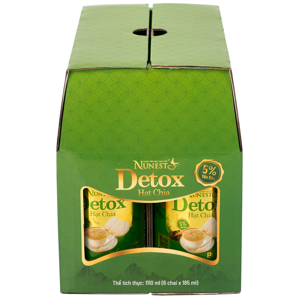 Nước Yến Sào Cao Cấp Nunest Detox Hạt Chia 5% Yến (6 chai x 185ml)