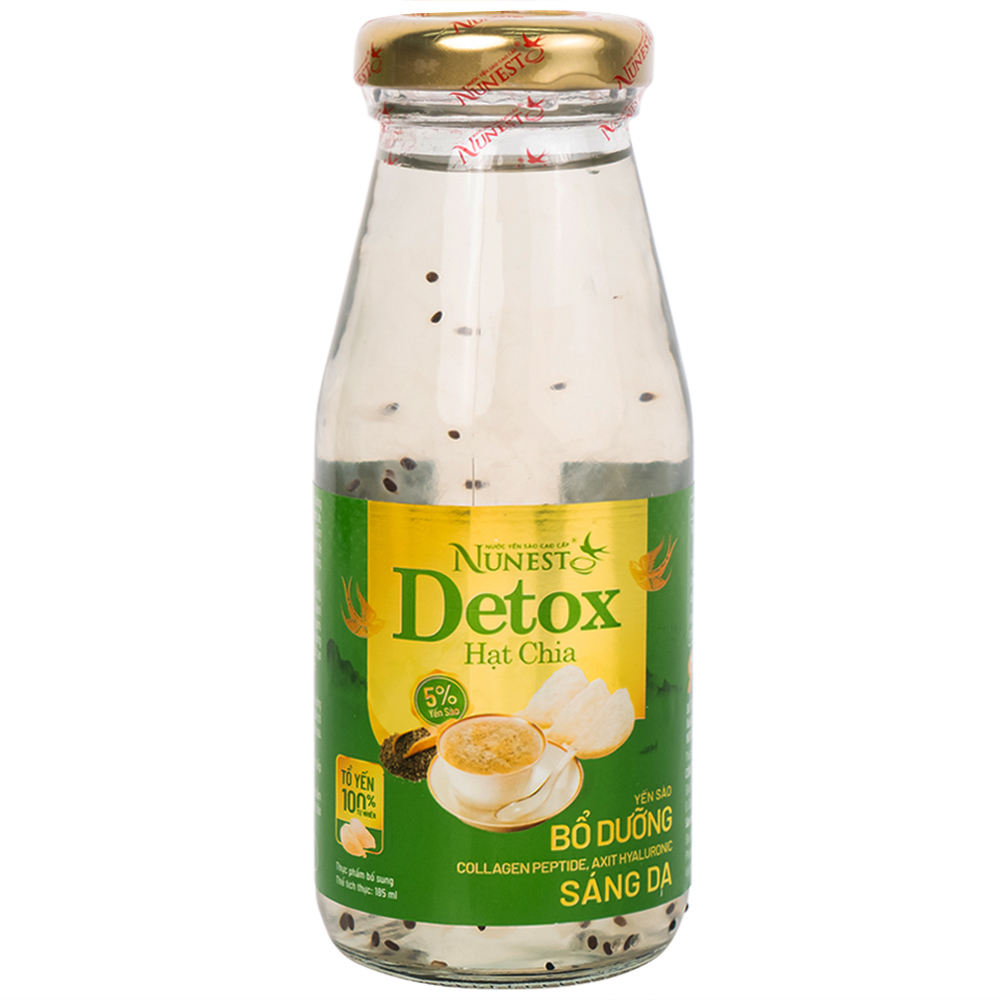 Nước Yến Sào Cao Cấp Nunest Detox Hạt Chia 5% Yến (6 chai x 185ml)
