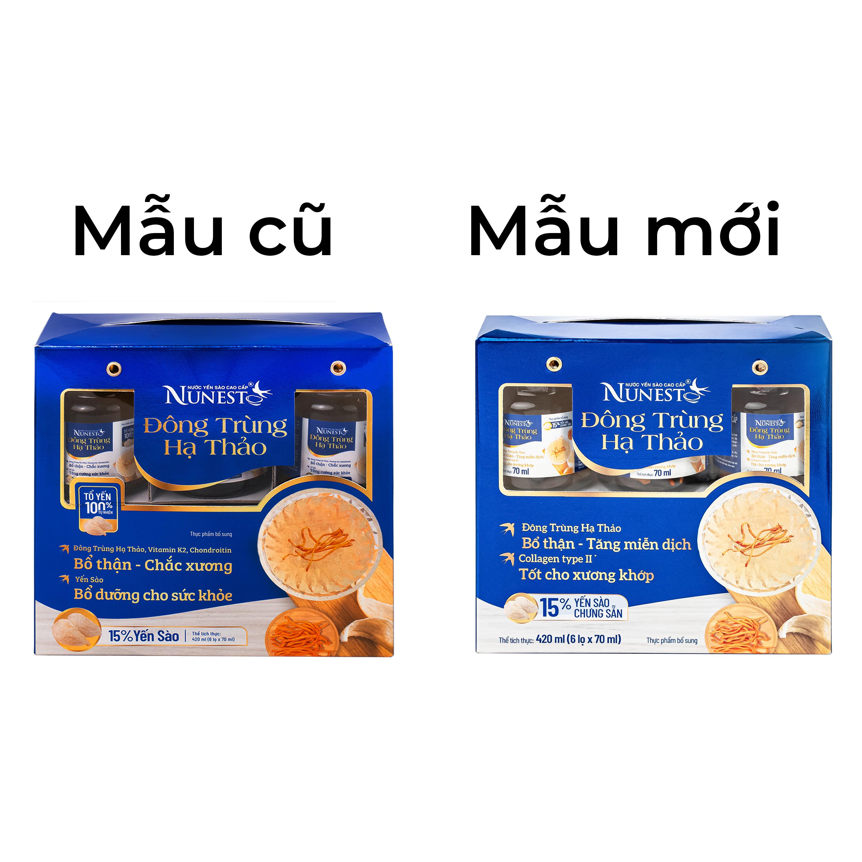 Nước Yến Sào Cao Cấp Nunest Đông Trùng Hạ Thảo 15% Yến (6 hũ x 70ml)