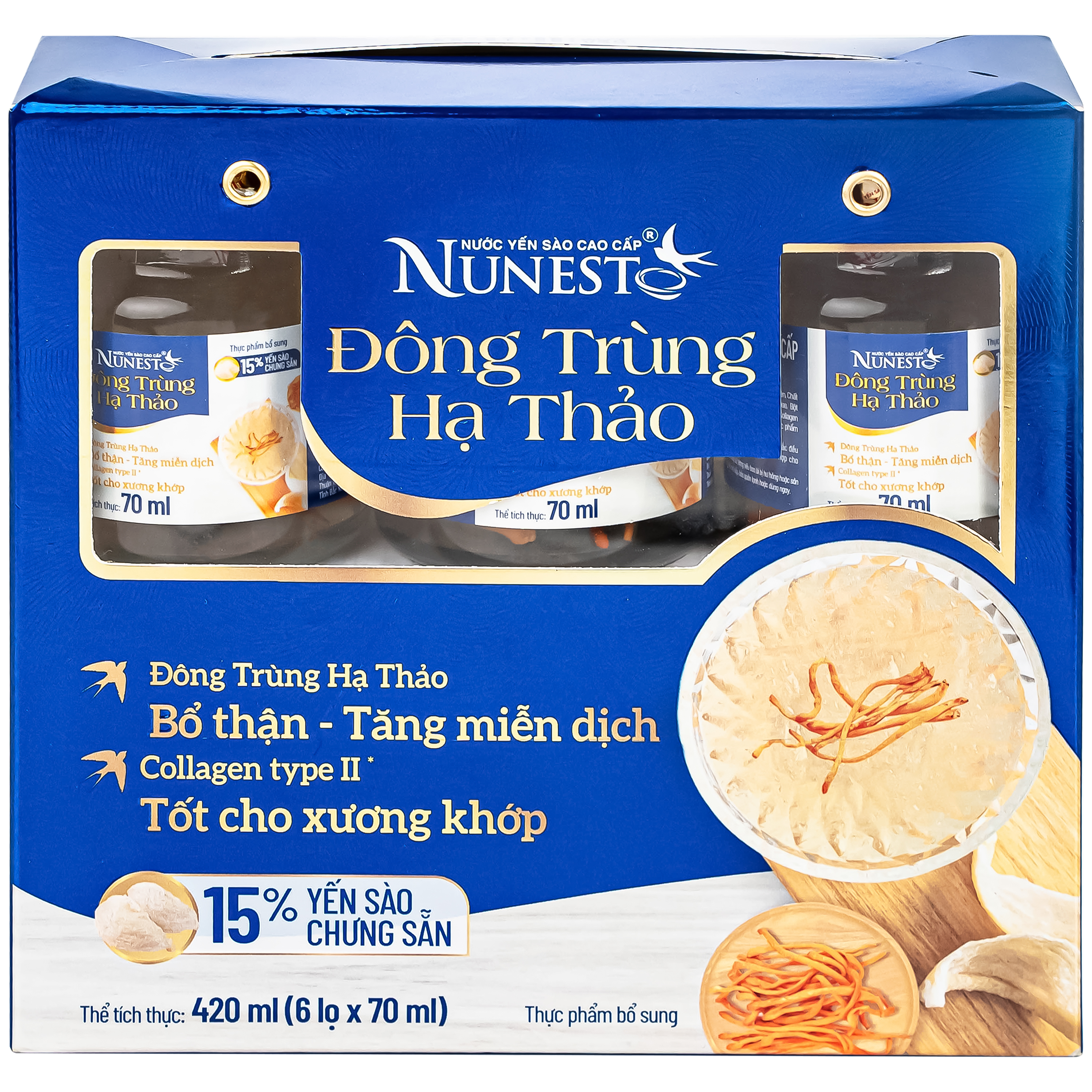 Nước Yến Sào Cao Cấp Nunest Đông Trùng Hạ Thảo 15% Yến (6 hũ x 70ml)