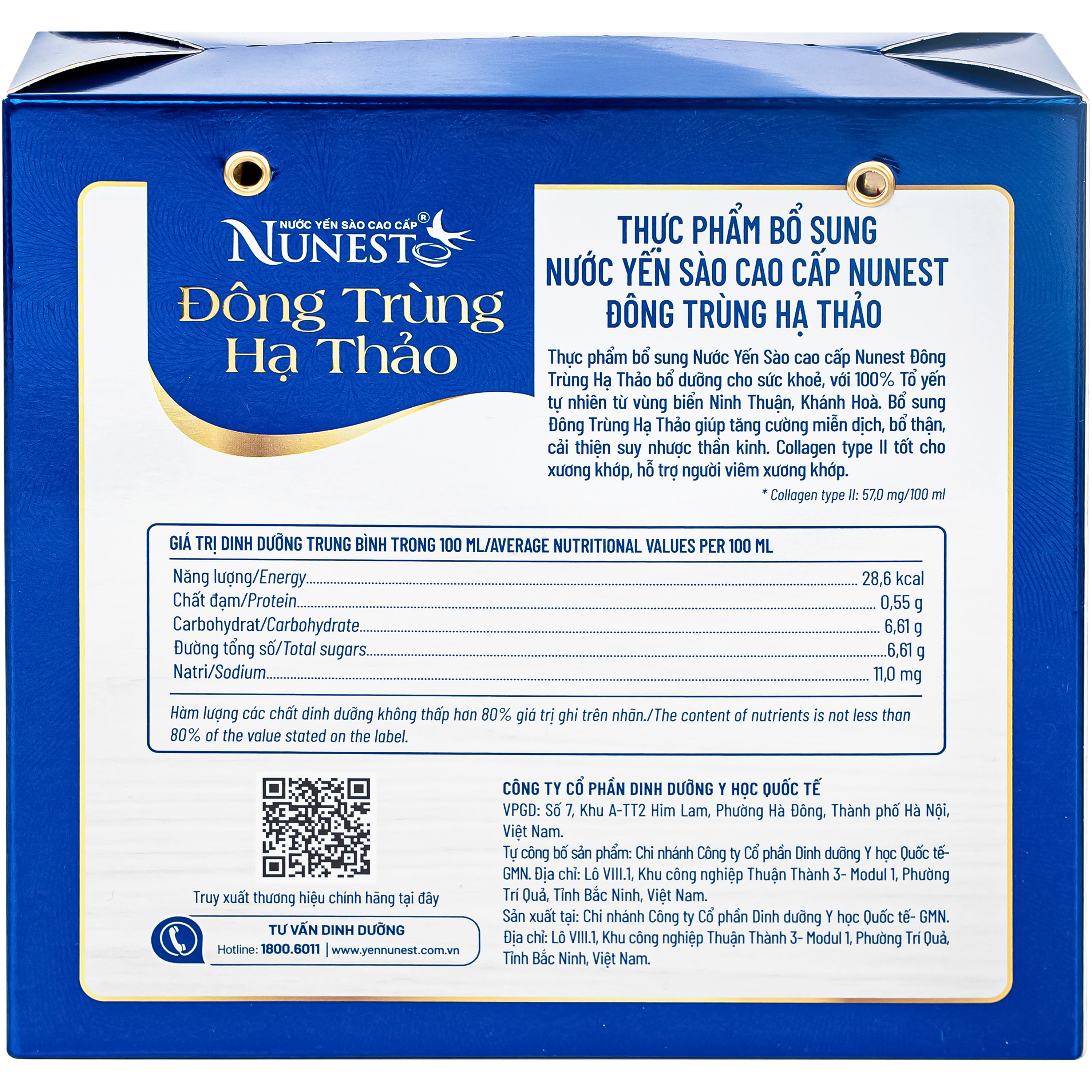 Nước Yến Sào Cao Cấp Nunest Đông Trùng Hạ Thảo 15% Yến (6 hũ x 70ml)