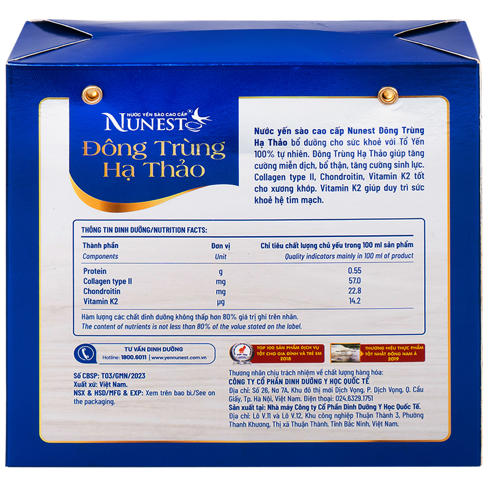 Nước Yến Sào Cao Cấp Nunest Đông Trùng Hạ Thảo 15% Yến (6 hũ x 70ml)