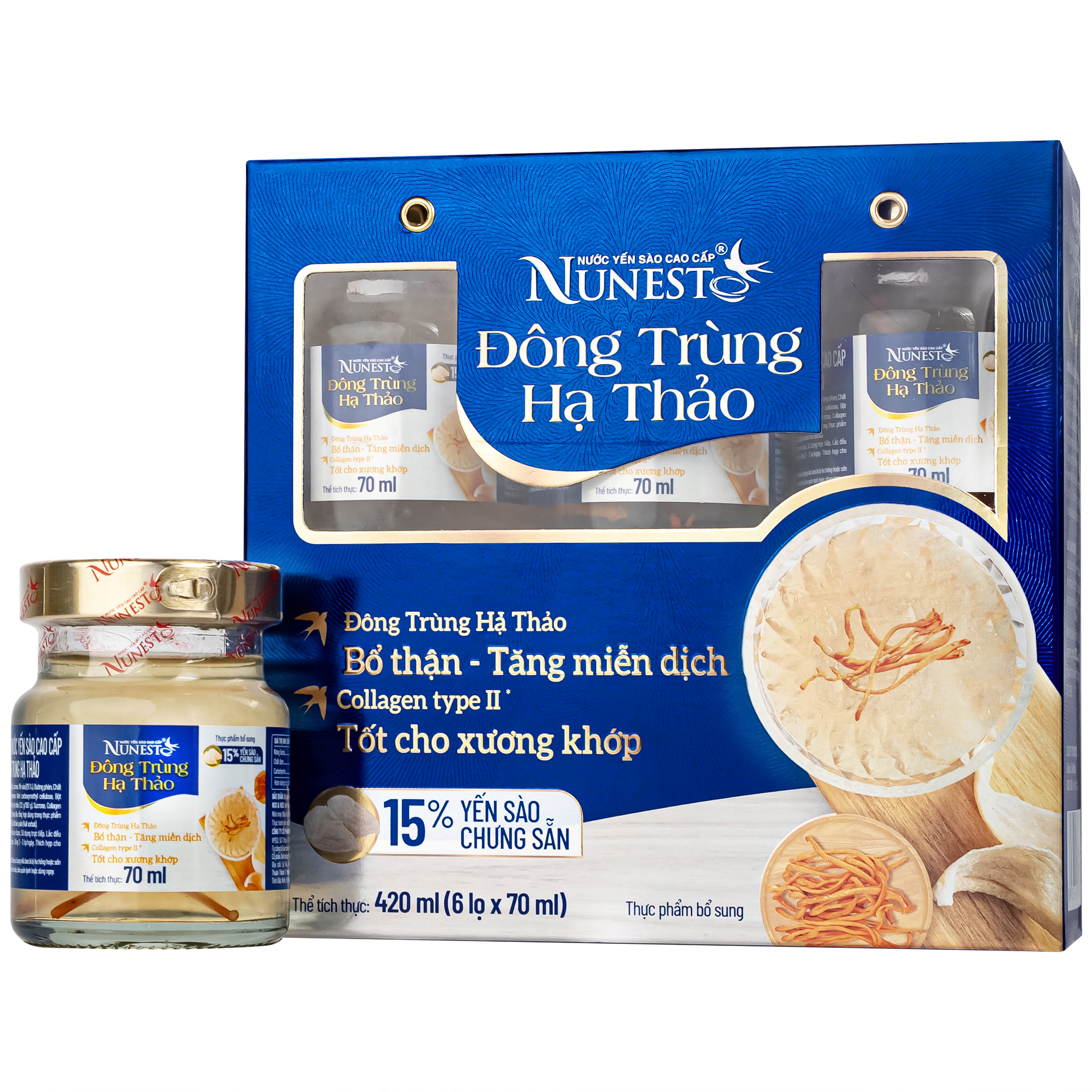 Nước Yến Sào Cao Cấp Nunest Đông Trùng Hạ Thảo 15% Yến (6 hũ x 70ml)