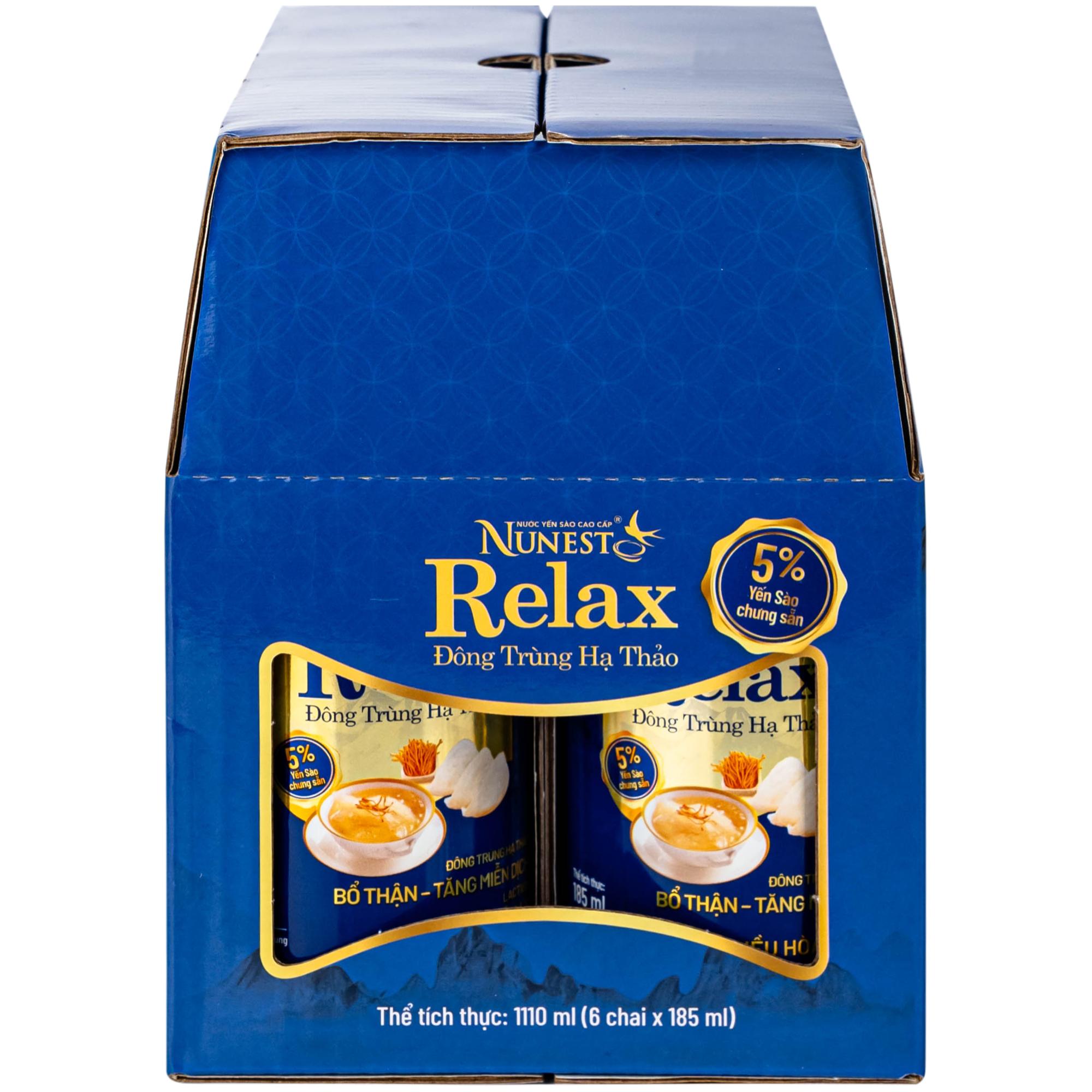 Nước Yến Sào Cao Cấp Nunest Relax Đông Trùng Hạ Thảo 5% Yến (6 chai x 185ml)