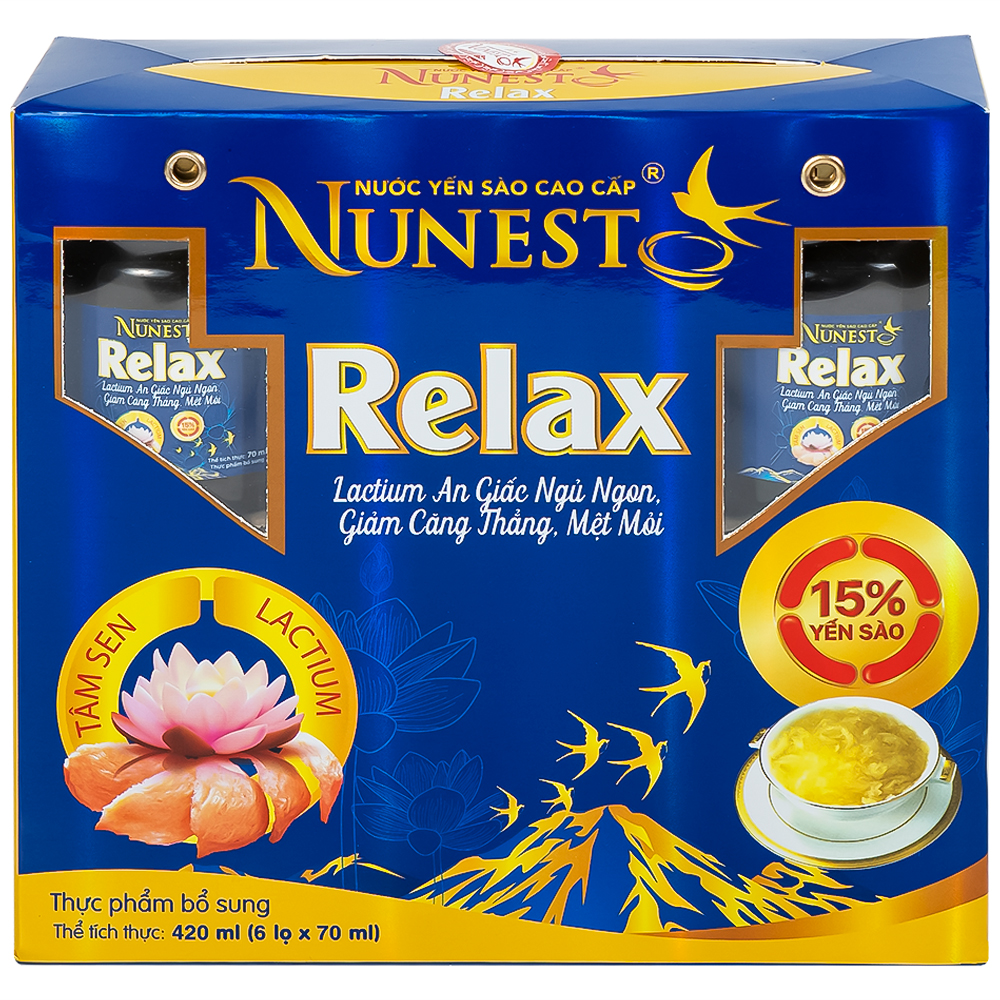 Nước Yến Sào Cao Cấp Nunest Relax - Ngủ Ngon, Giảm Căng Thẳng Mệt Mỏi (6 hũ x 70ml)
