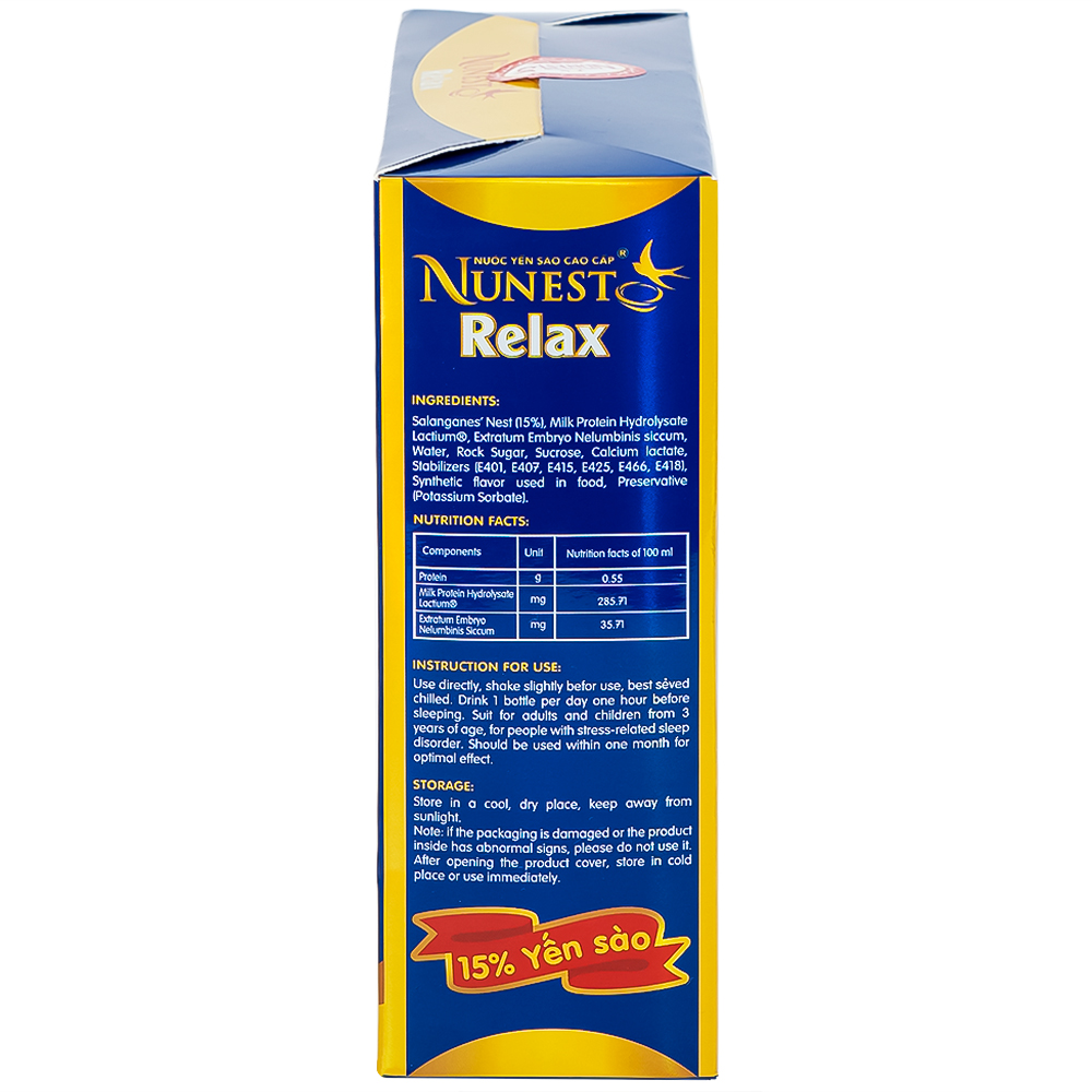 Nước Yến Sào Cao Cấp Nunest Relax - Ngủ Ngon, Giảm Căng Thẳng Mệt Mỏi (6 hũ x 70ml)