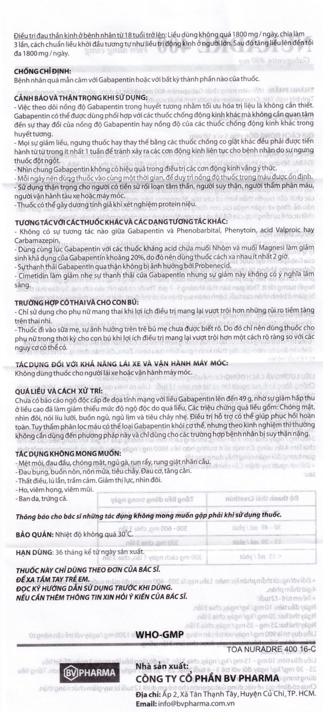 Viên nang cứng Nuradre 400 BV Pharma điều trị động kinh cục bộ (5 vỉ x 10 viên)