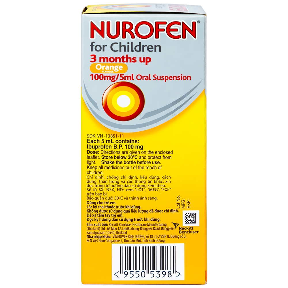 Hỗn dịch uống Nurofen for children hạ sốt, giảm đau răng, đau tai, đau họng (60ml)