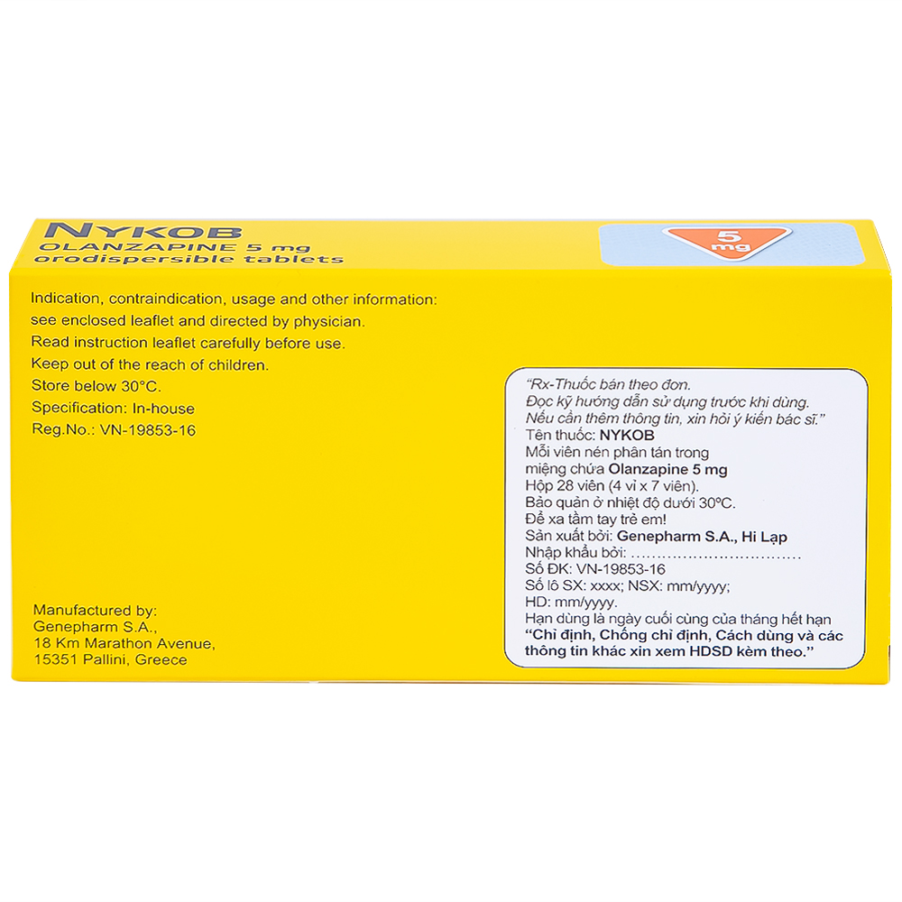 Viên nén Nykob 5mg Genepharm SA điều trị tâm thần phân liệt (4 vỉ x 7 viên)