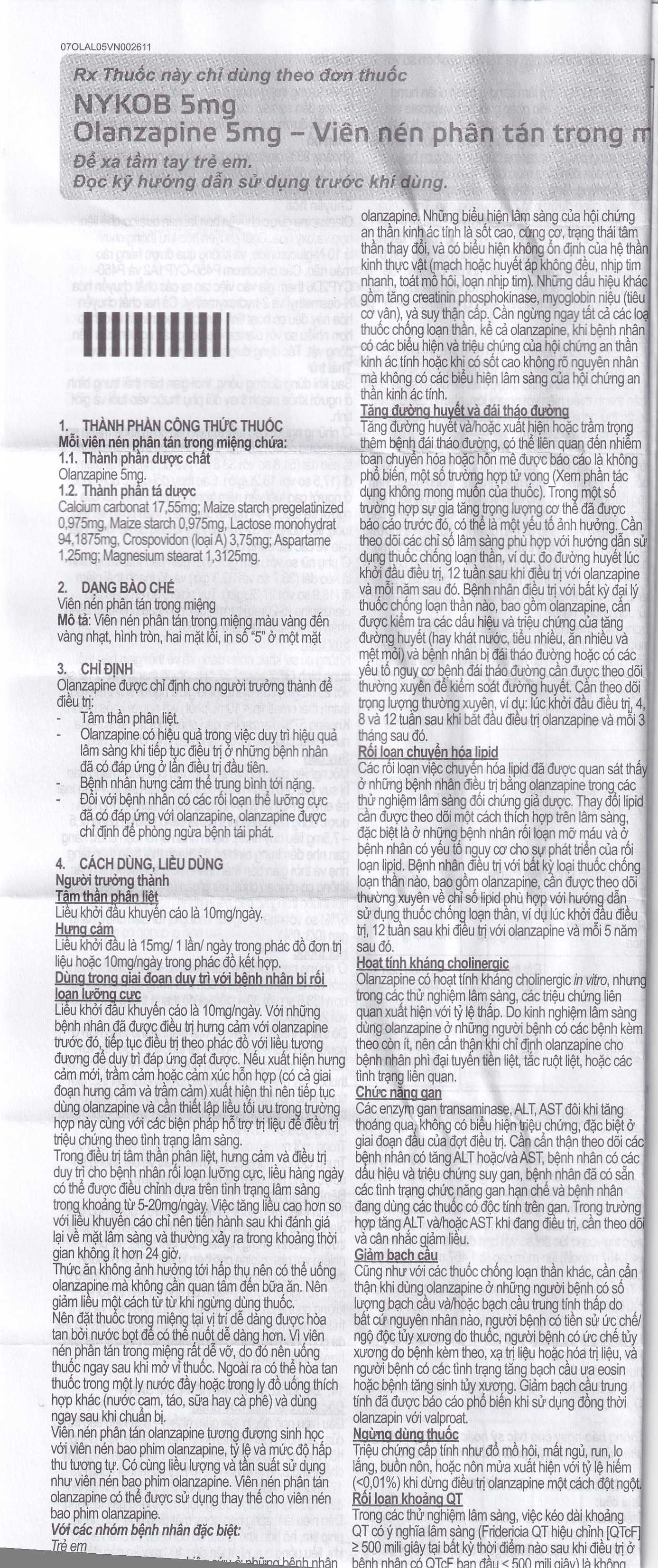 Viên nén Nykob 5mg Genepharm SA điều trị tâm thần phân liệt (4 vỉ x 7 viên)