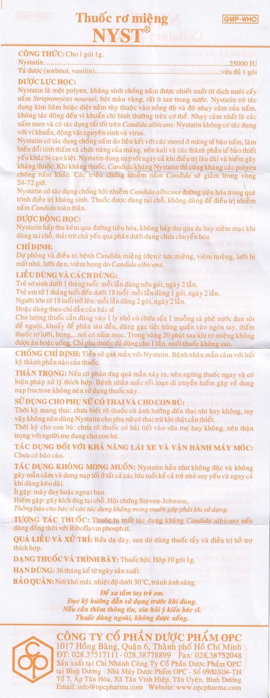 Thuốc rơ miệng Nyst 25.000IU OPC dự phòng và điều trị bệnh Candida miệng (10 gói)