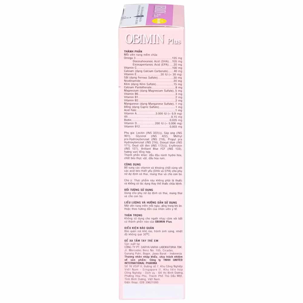 Viên bổ sung vitamin và khoáng chất cho phụ nữ mang thai Obimin Plus (6 vỉ x 5 viên)