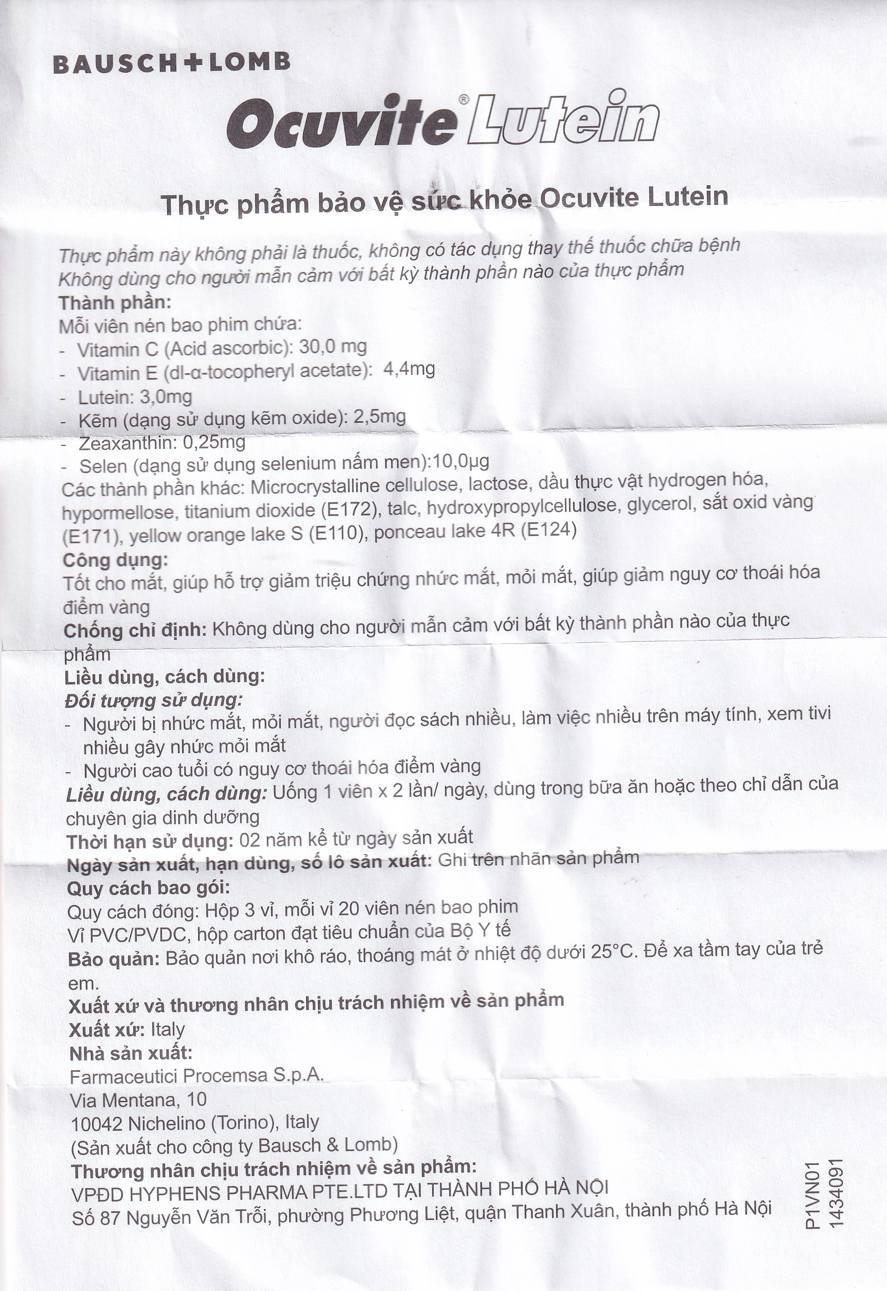 Viên bổ mắt Ocuvite Lutein (3 vỉ x 20 viên)