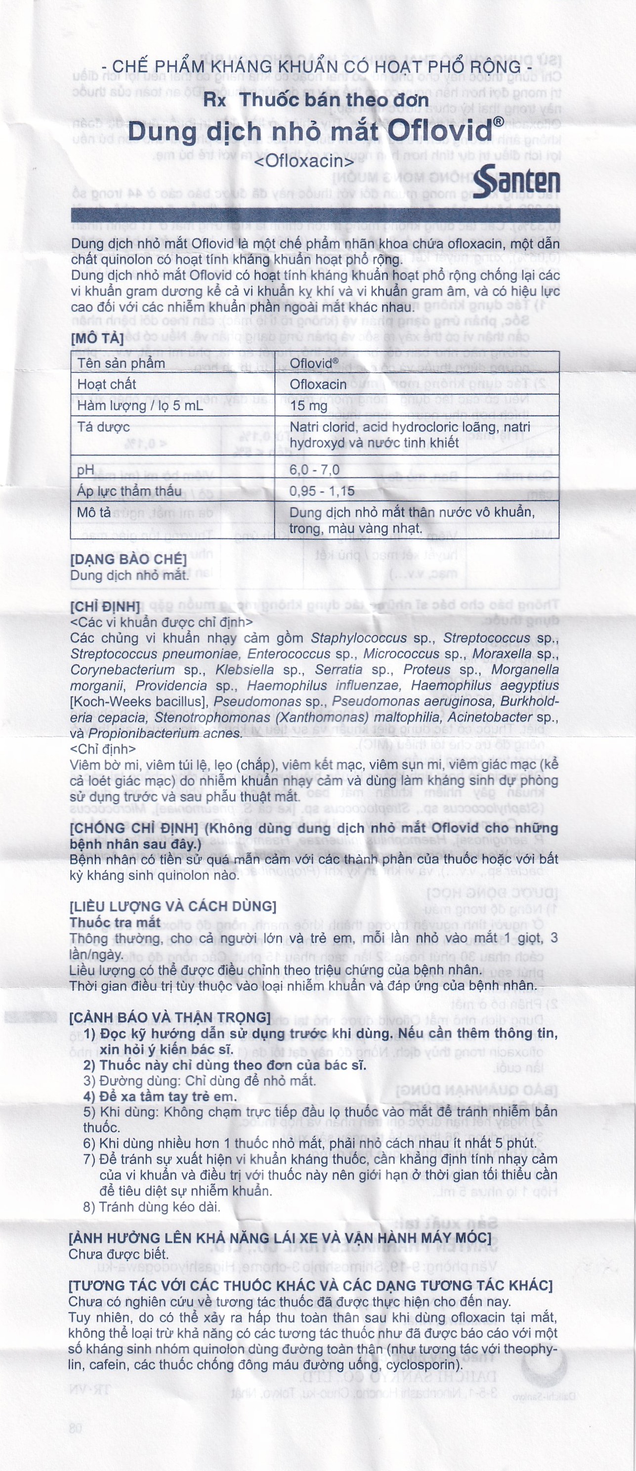 Thuốc nhỏ mắt Oflovid Santen điều trị viêm bờ mi, viêm túi lệ, lẹo, viêm kết mạc, viêm sụn mi (5ml)