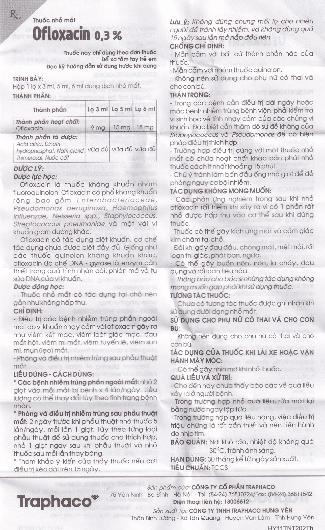 Thuốc nhỏ mắt Ofloxacin 0,3% Traphaco điều trị nhiễm trùng mắt, viêm kết mạc (6ml)