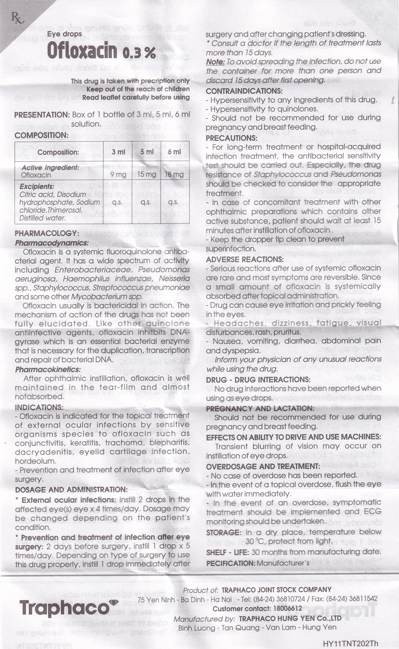 Thuốc nhỏ mắt Ofloxacin 0,3% Traphaco điều trị nhiễm trùng mắt, viêm kết mạc (6ml)