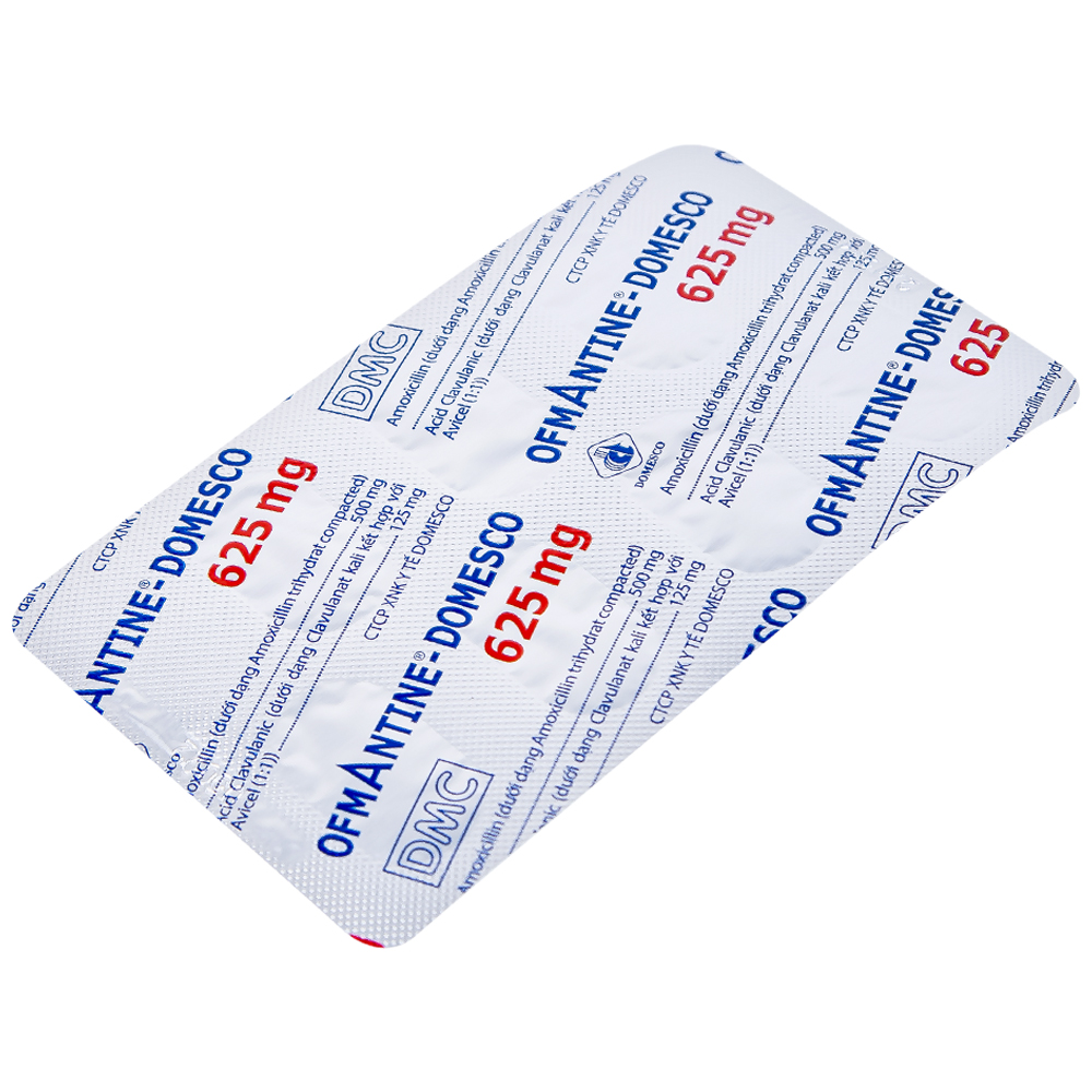 Thuốc Ofmantine Domesco 625mg điều trị nhiễm khuẩn đường hô hấp, đường tiết niệu - sinh dục (2 vỉ x 7 viên)