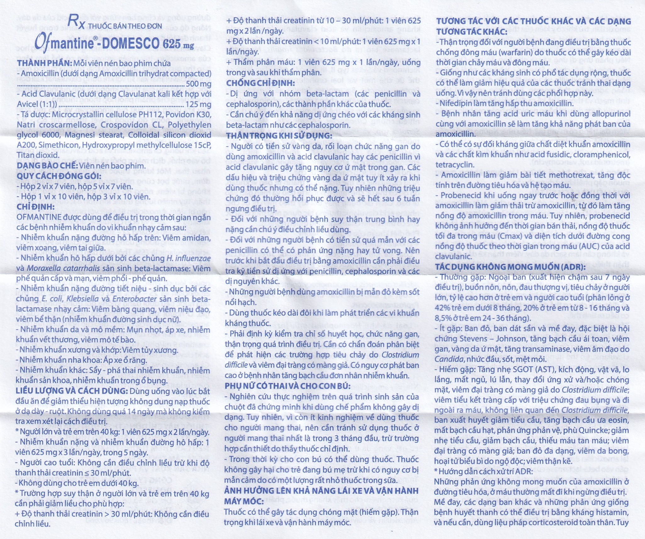 Thuốc Ofmantine Domesco 625mg điều trị nhiễm khuẩn đường hô hấp, đường tiết niệu - sinh dục (2 vỉ x 7 viên)