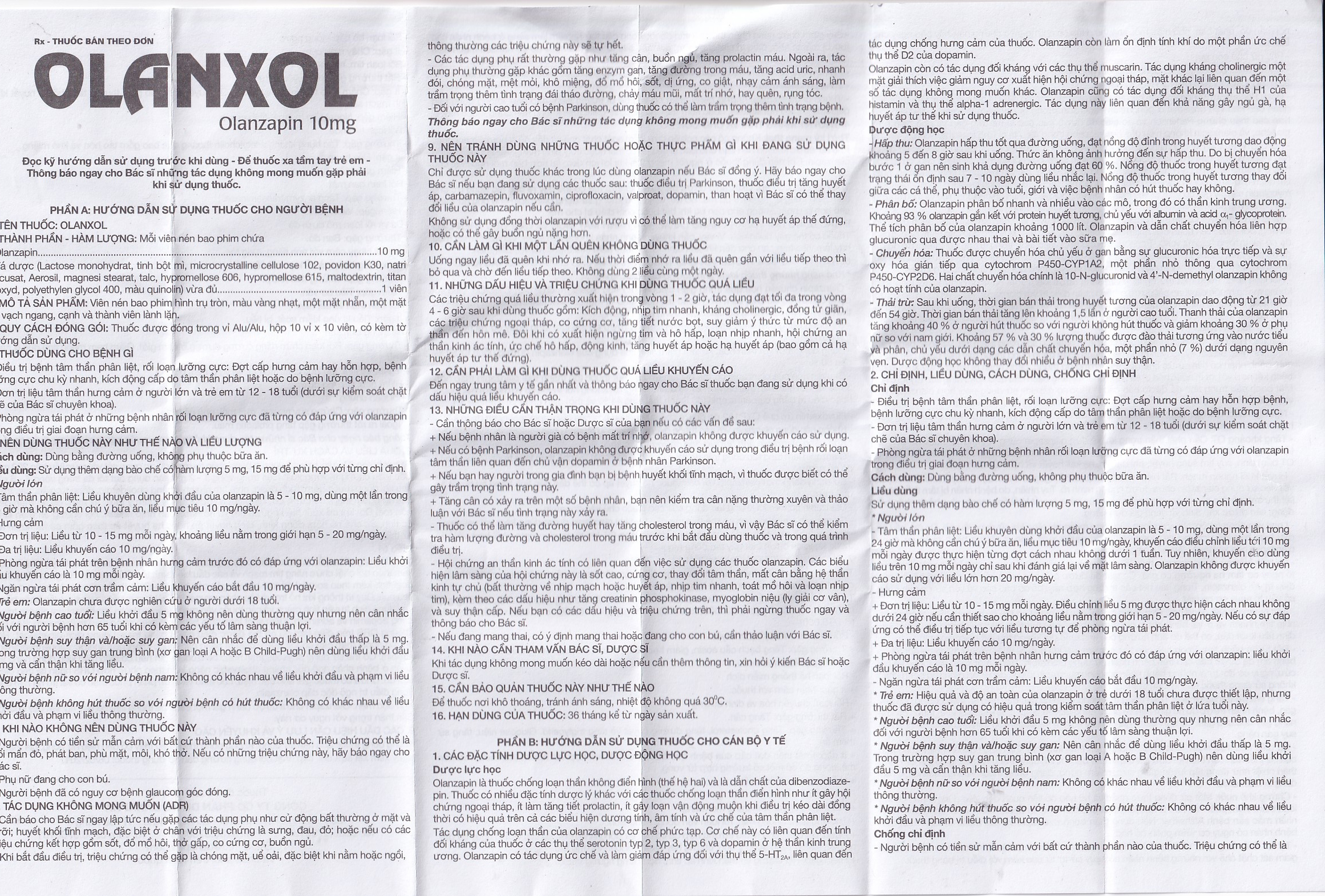 Viên nén Olanxol 10mg Danapha điều trị tâm thần phân liệt (10 vỉ x 10 viên)