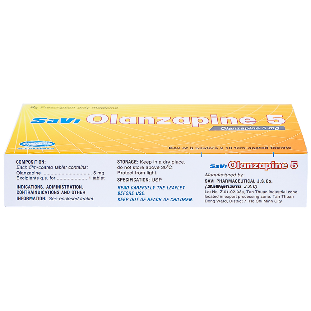 Thuốc Savi Olanzapine 5 điều trị bệnh tâm thần phân liệt (3 vỉ x 10 viên) 