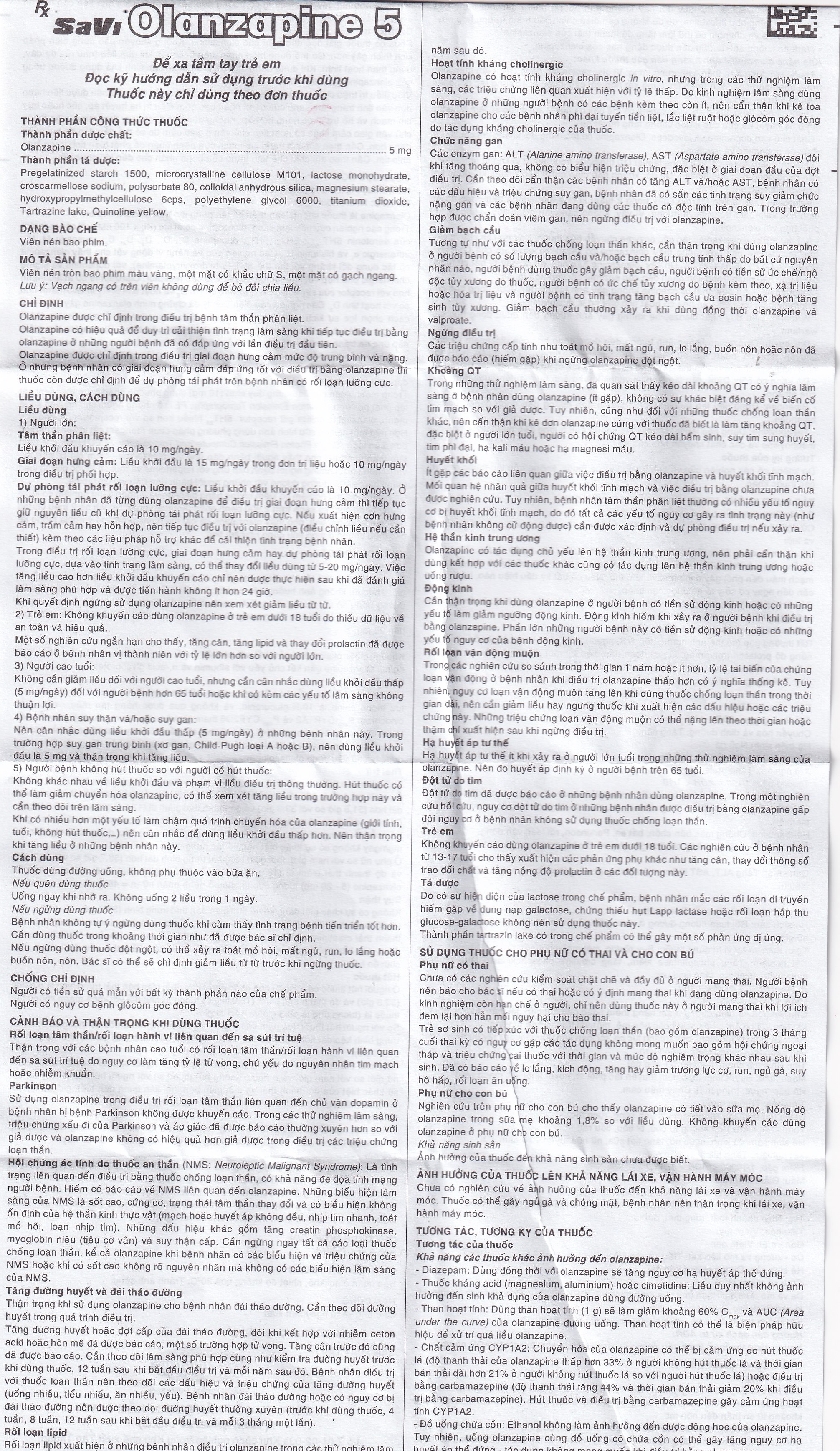Thuốc Savi Olanzapine 5 điều trị bệnh tâm thần phân liệt (3 vỉ x 10 viên) 