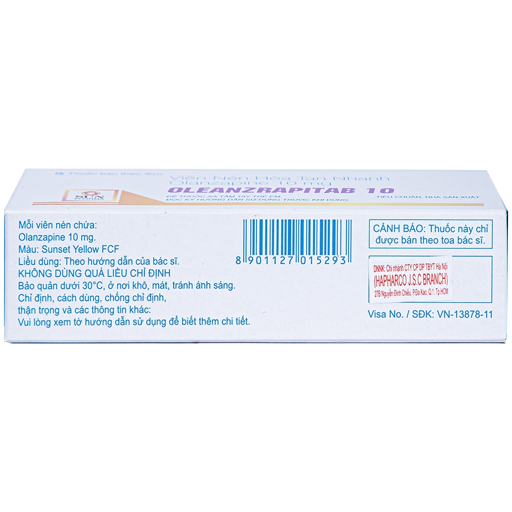 Viên nén Oleanzrapitab 10 Sun Pharma điều trị tâm thần phân liệt (5 vỉ x 10 viên)