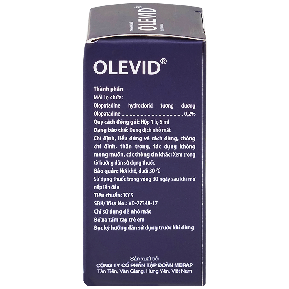 Thuốc nhỏ mắt Olevid Olopatadine 5ml Merap điều trị triệu chứng ngứa mắt của bệnh viêm kết mạc dị ứng