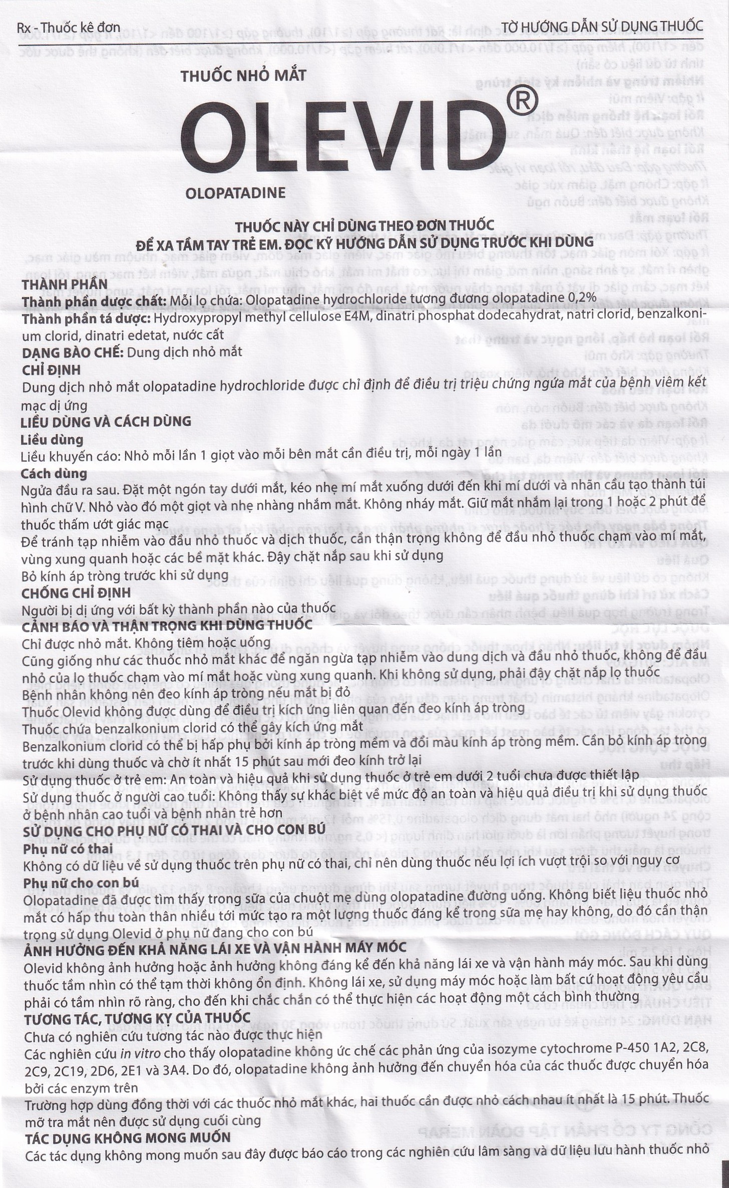 Thuốc nhỏ mắt Olevid Olopatadine 5ml Merap điều trị triệu chứng ngứa mắt của bệnh viêm kết mạc dị ứng