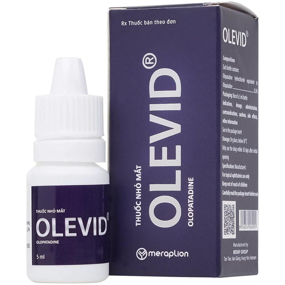 Thuốc nhỏ mắt Olevid Olopatadine 5ml Merap điều trị triệu chứng ngứa mắt của bệnh viêm kết mạc dị ứng
